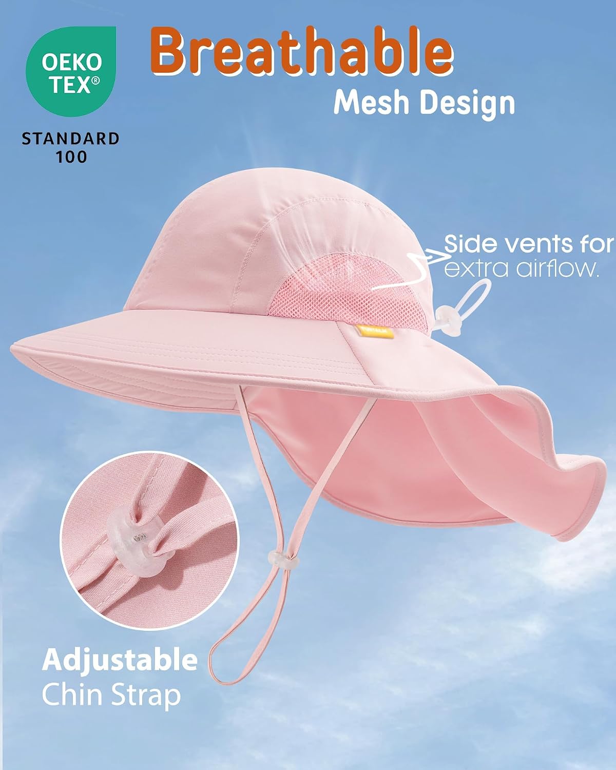 Detalle de FURTALK Kleinkind Sonnenhut mit Nackenklappe UPF 50+ – UV-Schutz, aus Nylon, 2–12 Jahre