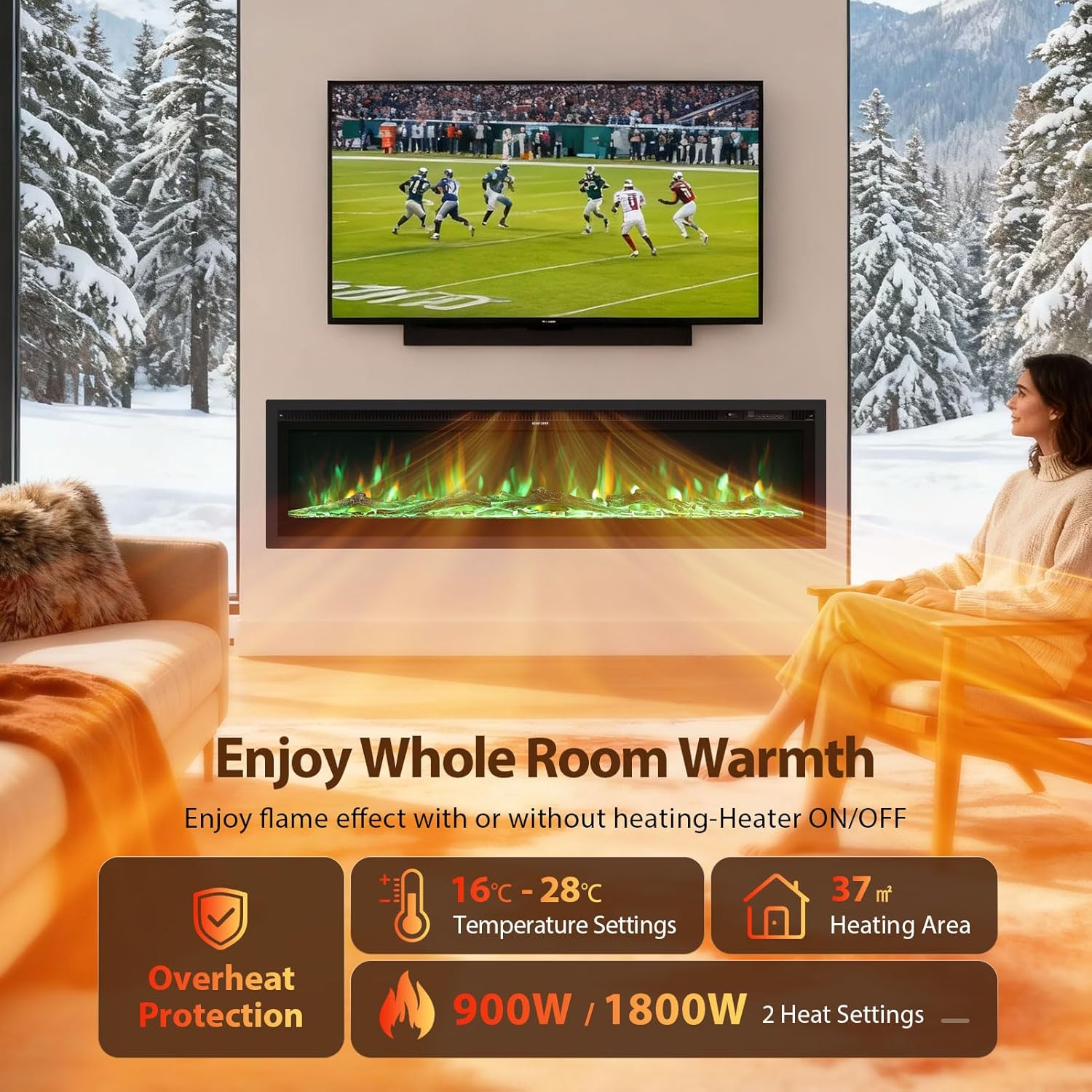 Thumbnail 4 de INMOZATA Electric Fire Wall Mounted/Recessed/Freestanding 102cm Electric Fireplace with Remote & Touch Screen Control 12 LED Color Flame Effect, 2 Heat Settings 900W&1800W, Crystal & Log Set
INMOZATA Electric Fire Wall Mounted/Recessed/Freest…