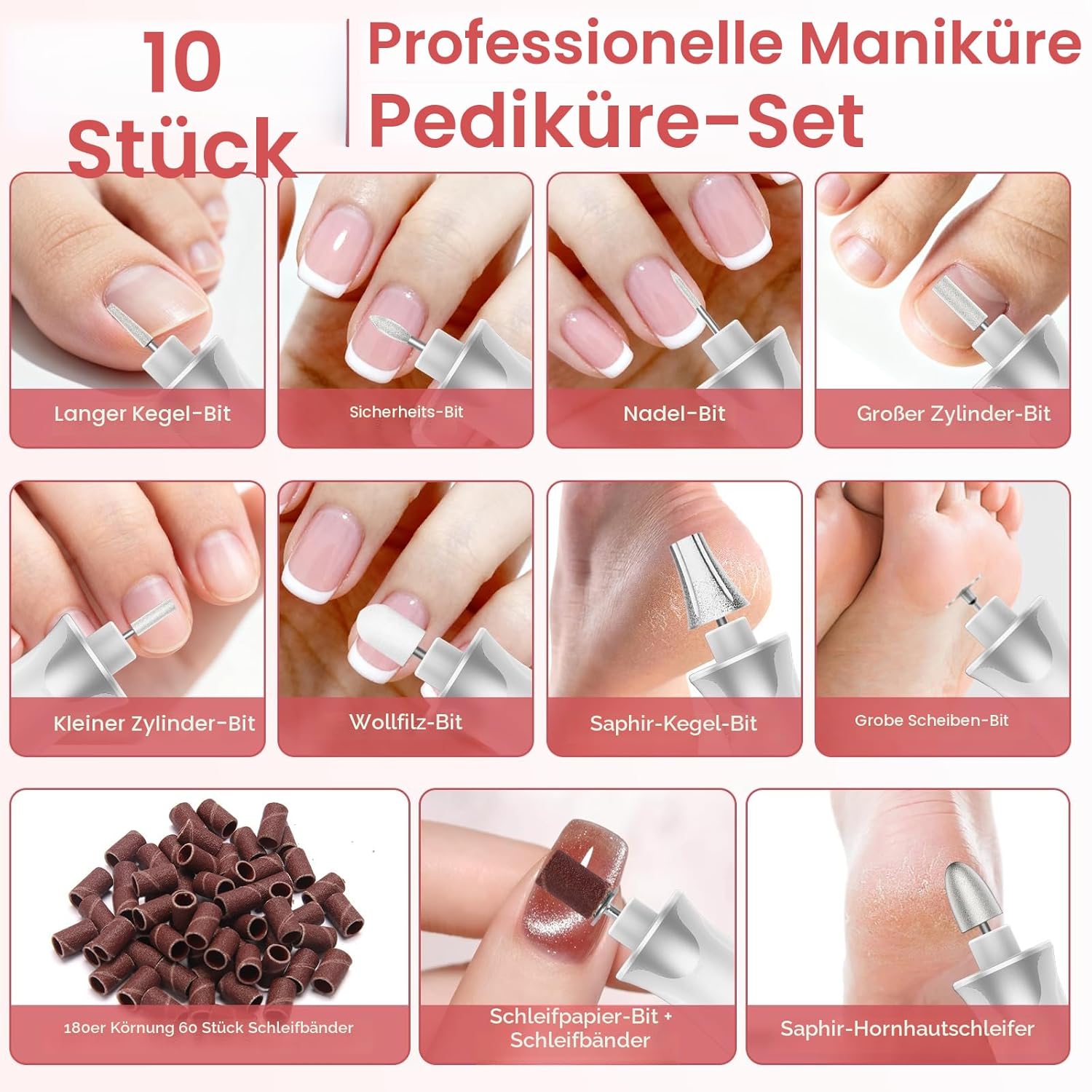 Thumbnail 5 de Elektrisches Maniküre-/Pediküre-Set mit LED, 10 Aufsätzen und 10 Geschwindigkeiten – kabellos für Nägel & Hornhaut