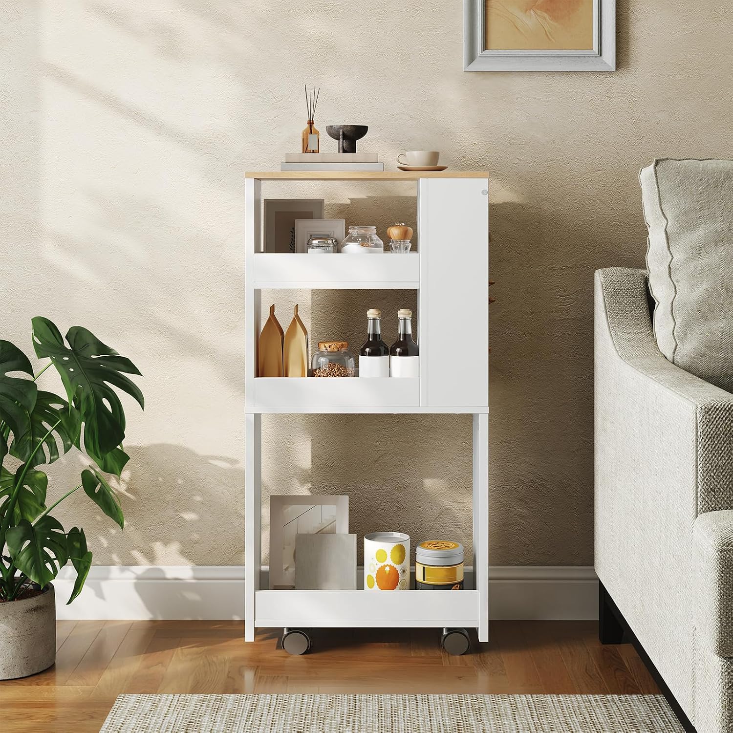 Detalle 2 de HOOBRO Carrello da Cucina a 4 Ripiani EWN84TC01: compatto, versatile e facilmente spostabile