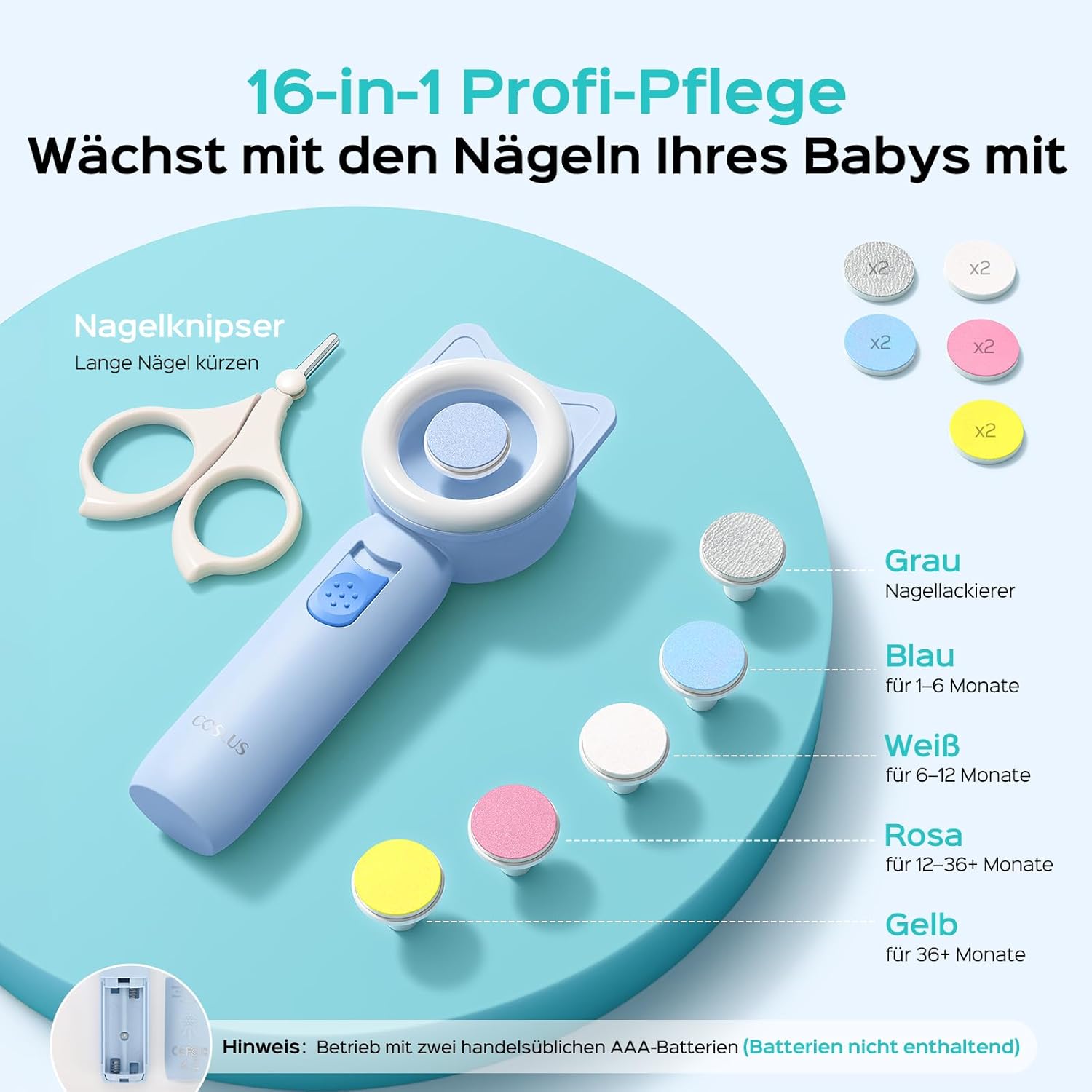 Detalle de COSLUS C50 Baby Nagelpflegeset 16-in-1