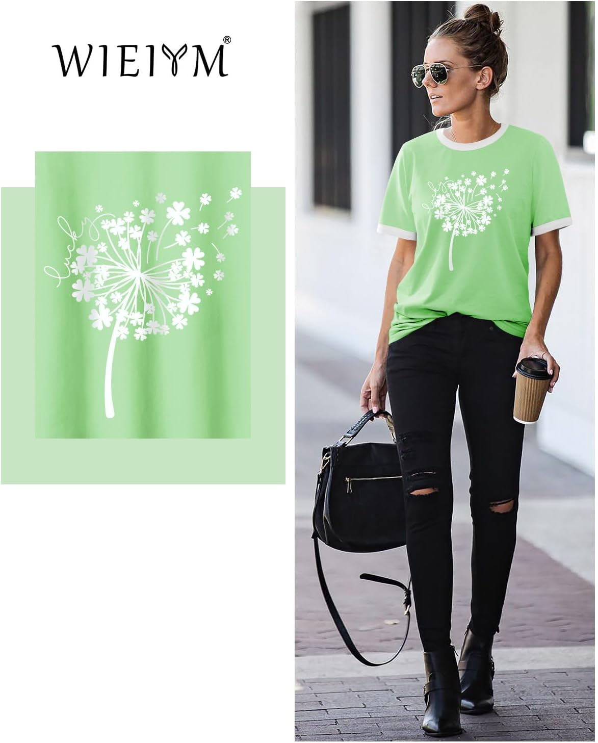 Detalle de WIEIYM Women's Dandelion Bird Printed Summer Tee