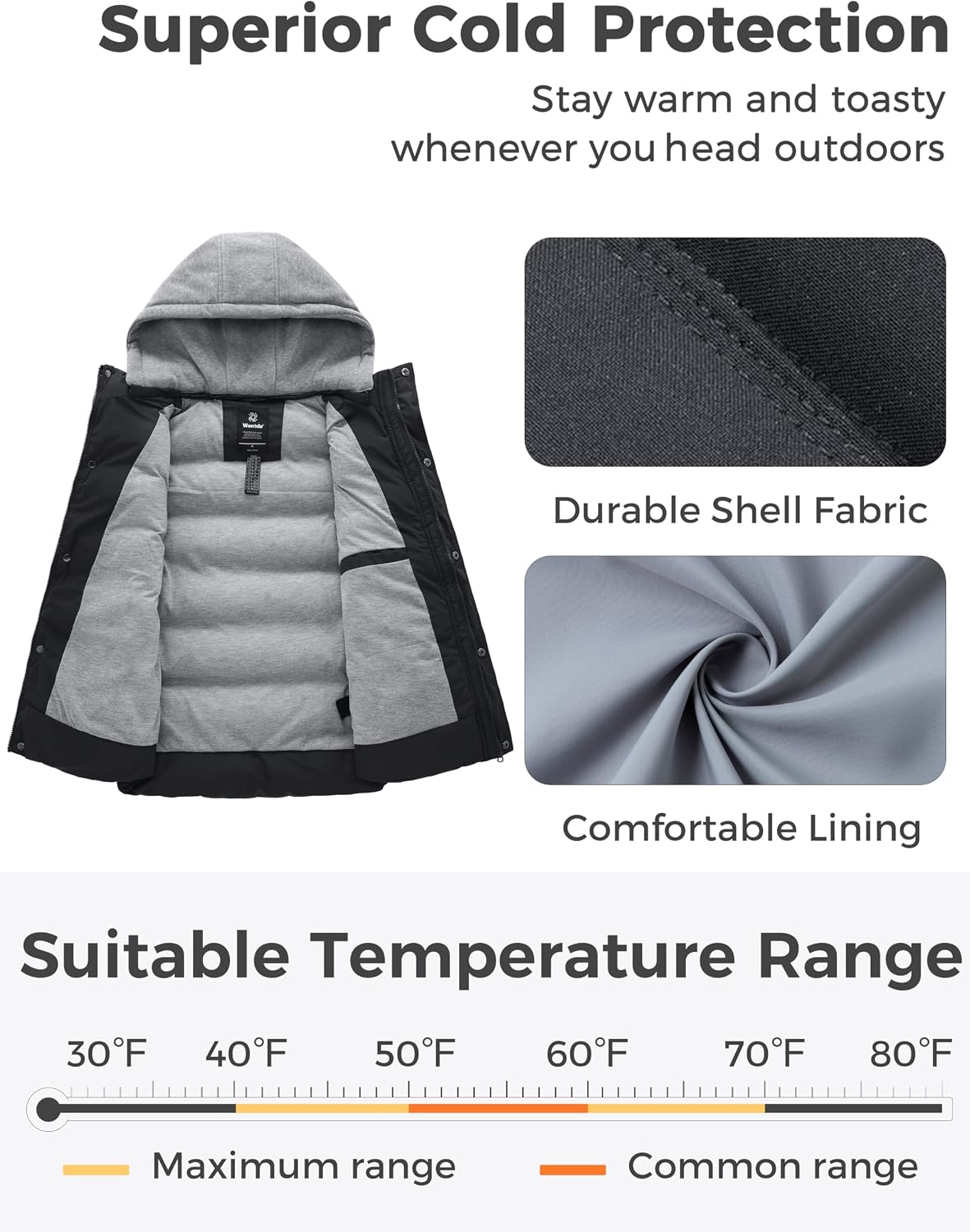 Detalle 2 de Wantdo WT3520 Women's Quilted Puffer Vest with Removable Hood