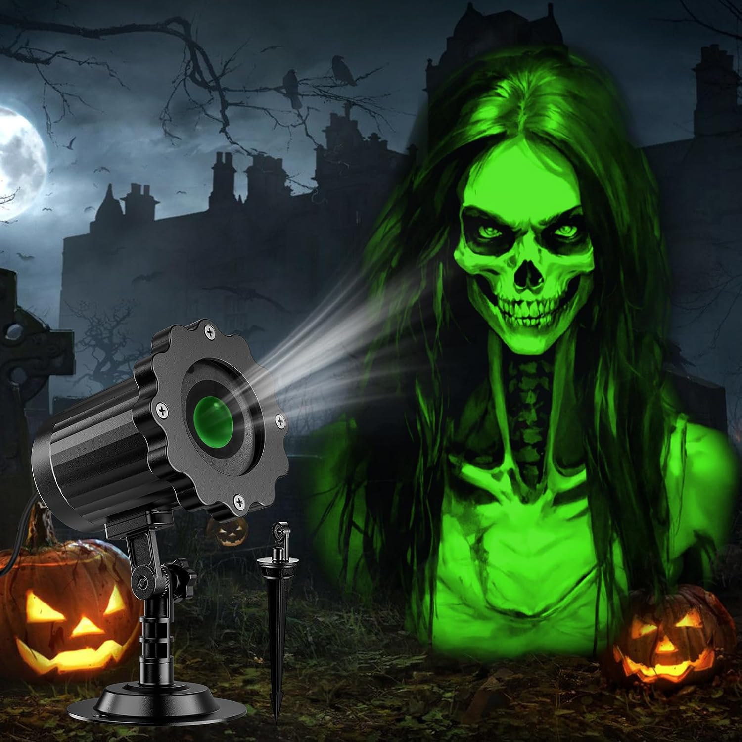 Detalle de Beforalla DTGT146 Halloween Projector, Green 3D Dynamic Skull Ghost Pattern