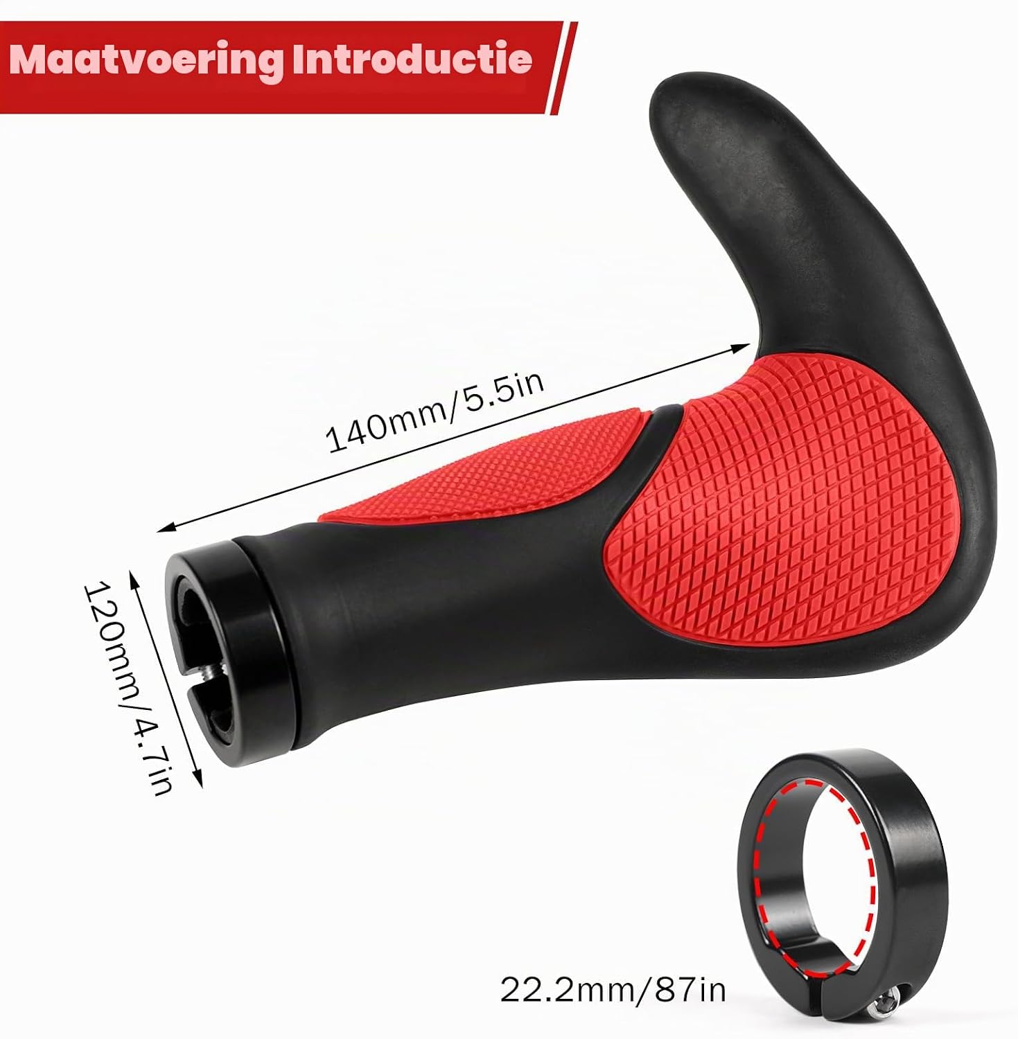 Detalle de ROGTYO ergonomische fietshandvatten 22 mm met hoornvorm en lock-on