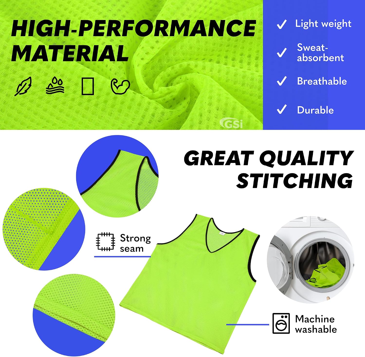 Detalle 2 de GSi Sports Pinnies mesh training vests (packs of 6 or 12) – free size, orange high-vis pack