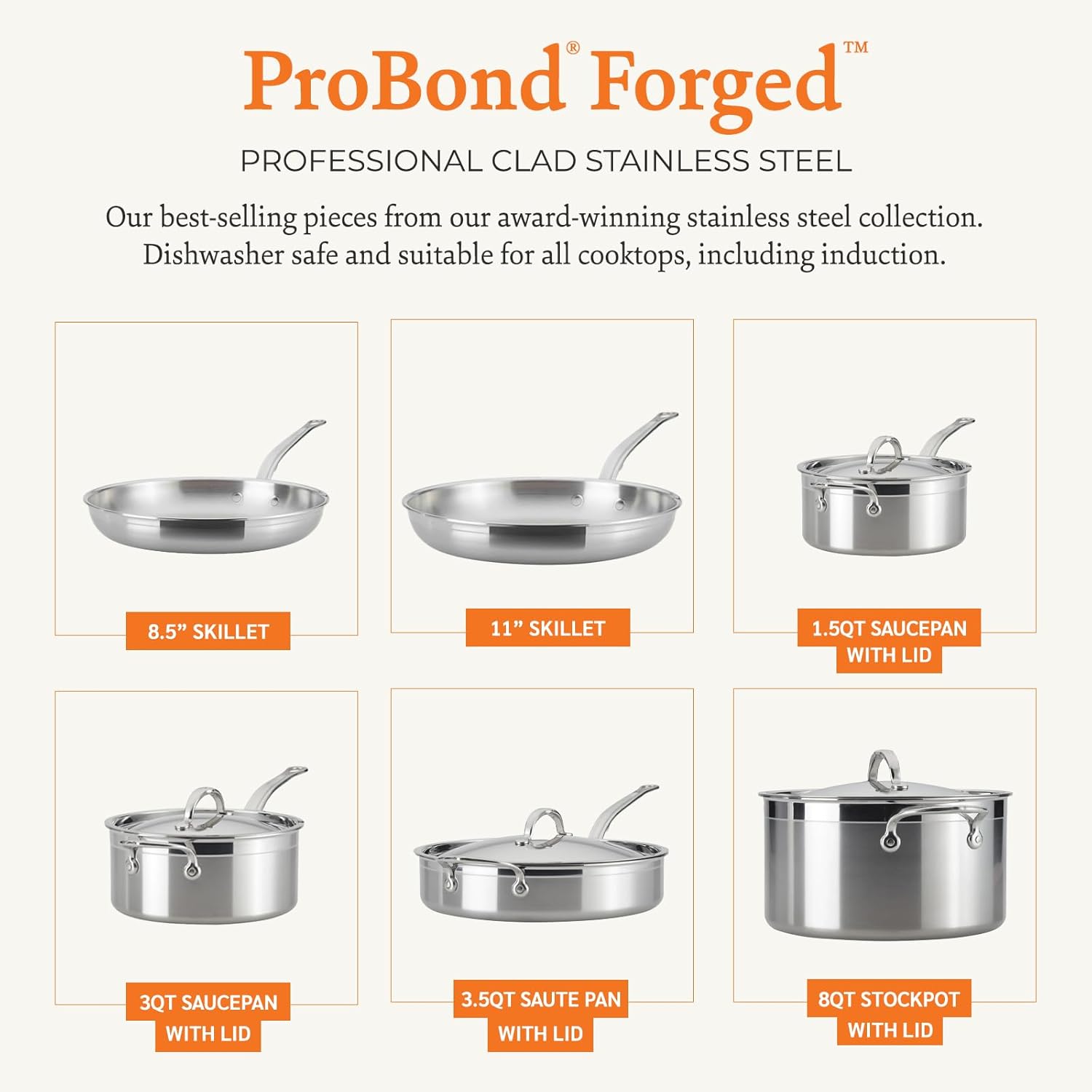 Detalle de Hestan ProBond Collection 10-Piece ProBond Clad Stainless Steel Cookware Set (Induction Compatible)