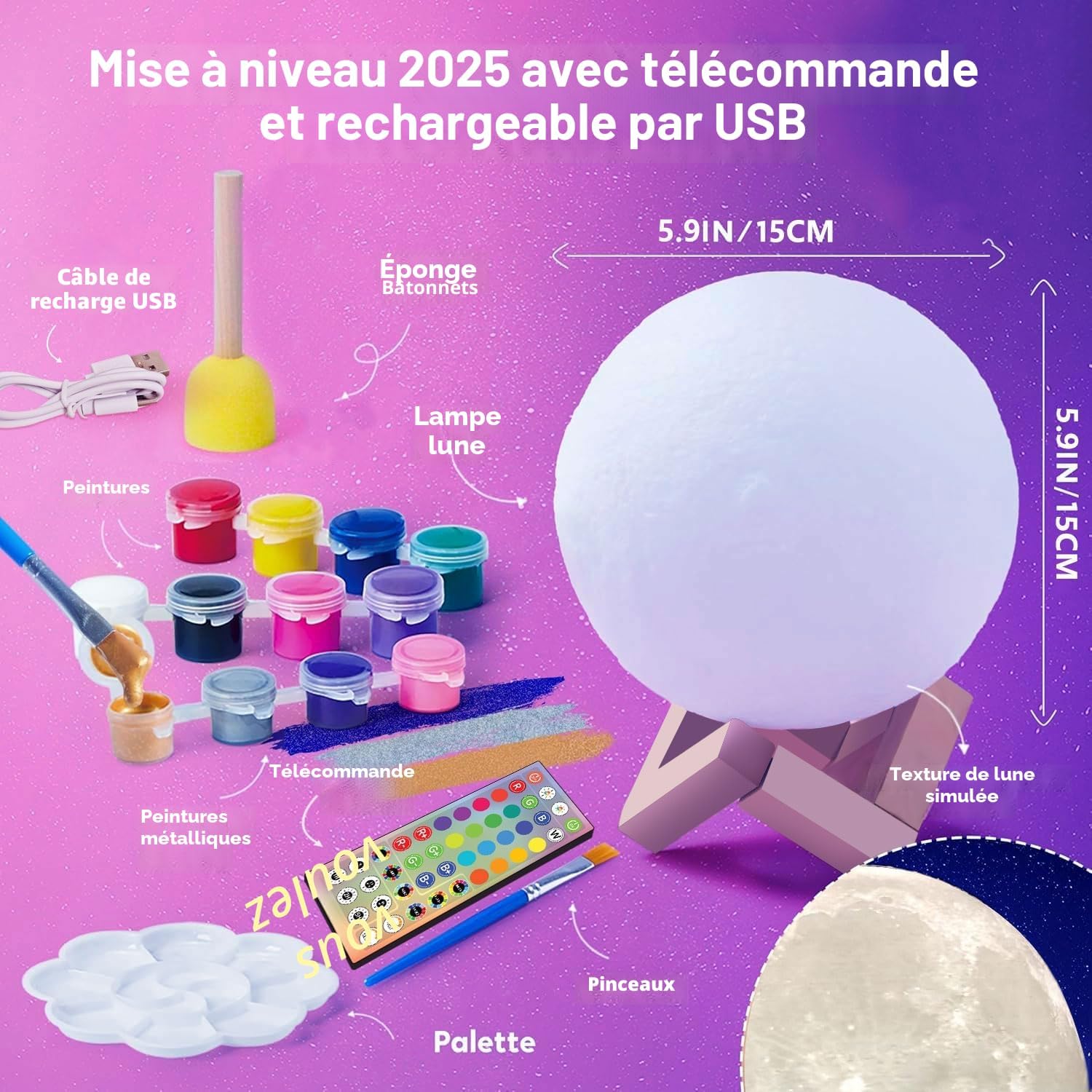 Detalle de ACED – Peignez votre propre lampe de lune: kit DIY lumineux pour enfants