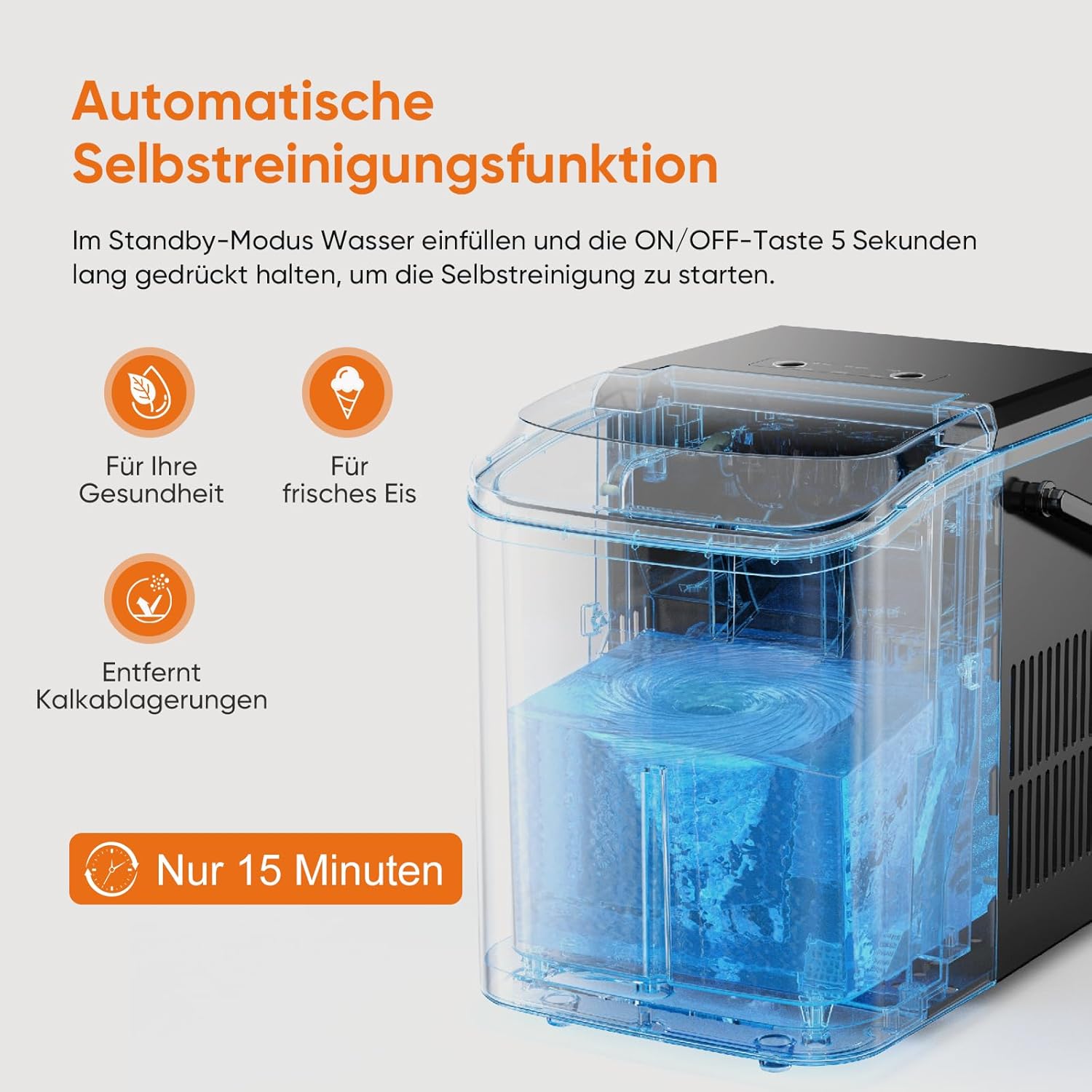 Detalle de Sweetcrispy Eiswürfelmaschine mit Tragegriff – 9 Würfel in 6 Minuten, 12 kg/24 h, kompakt, 2 Eisgrößen, Schwarz