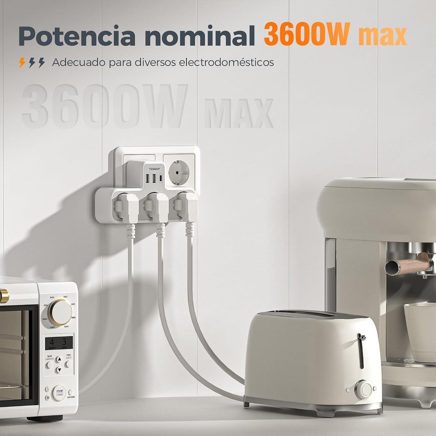 Detalle 2 de TESSAN Ladron Enchufes Plano 6 en 1 con USB ⚡