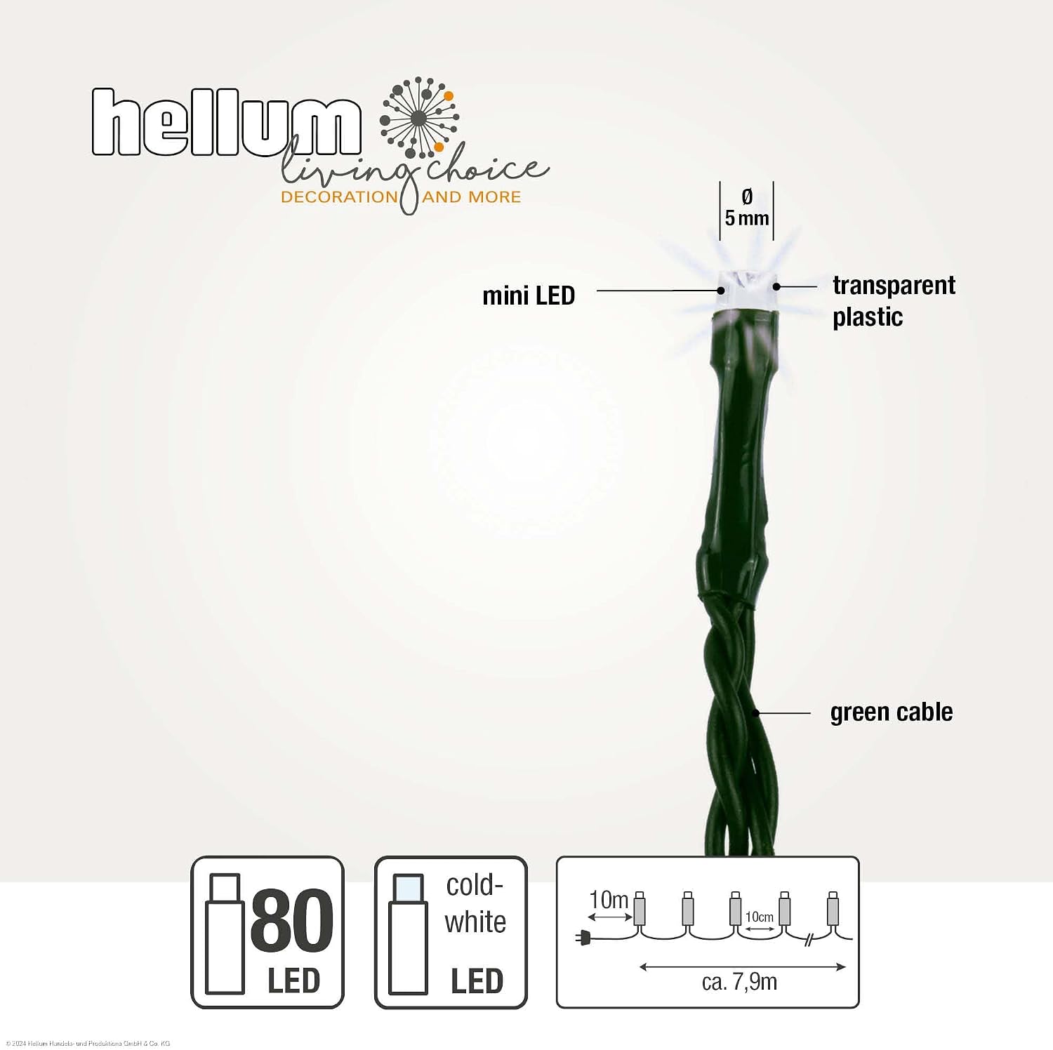 Detalle de Hellum Luci fiabesche a LED da esterno bianco freddo, 7,9 m, 80 LED con timer
