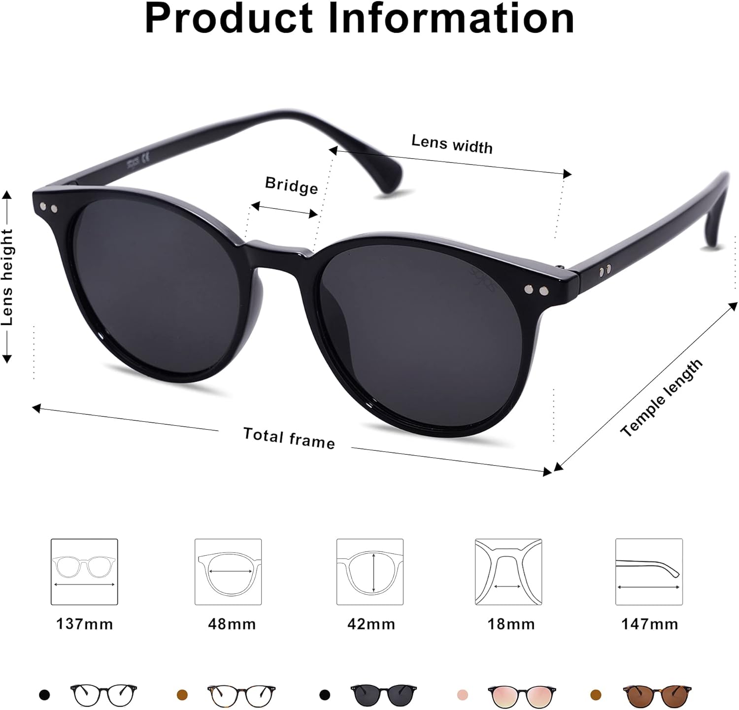 Thumbnail 4 de SOJOS Polarisiert Runde Sonnenbrille (UV400) Vintage – kleine runde Form für schmale Gesichter, Modell SJ2113