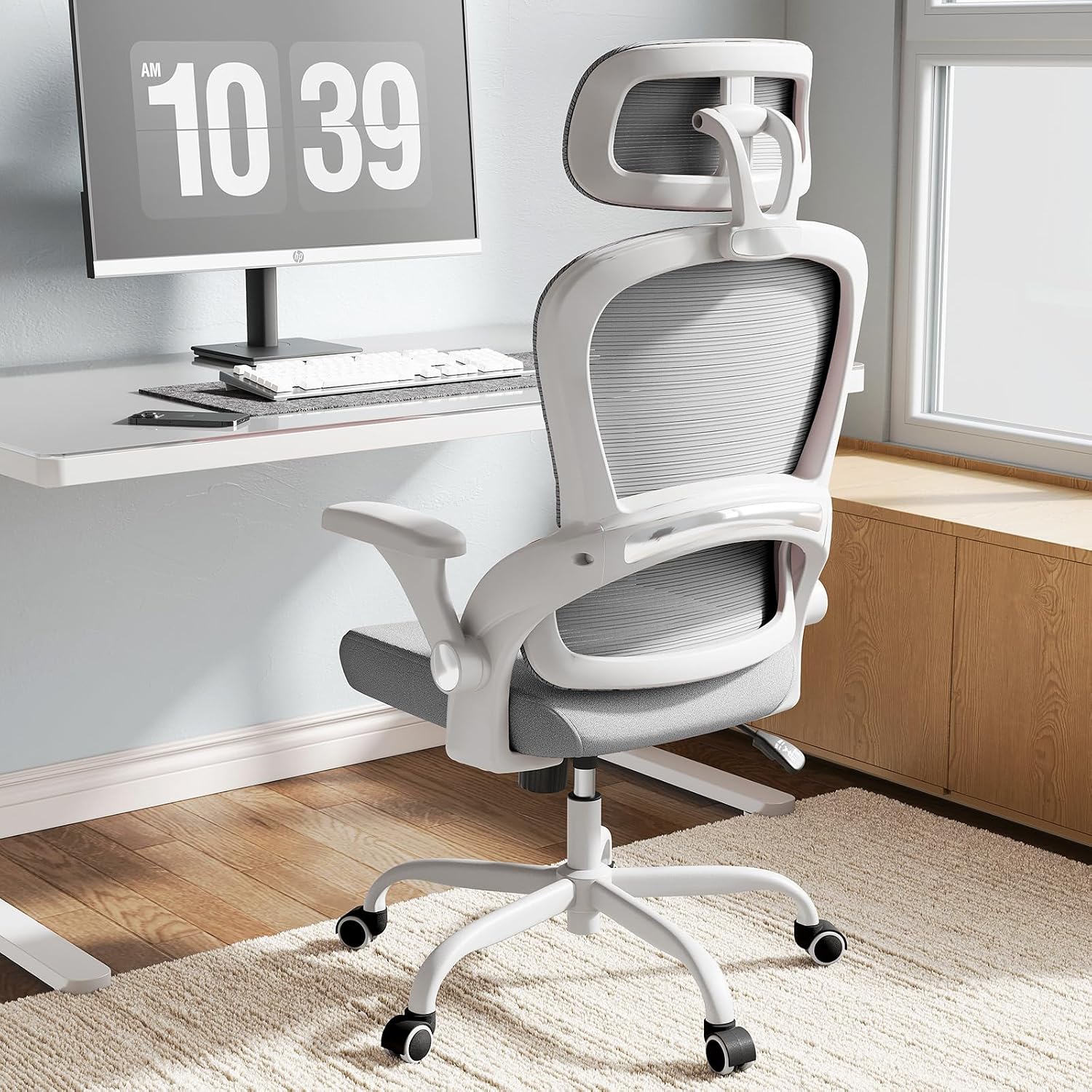 Detalle de TRALT Ergonomischer Bürostuhl – verstellbare Kopfstütze, 150 kg Tragkraft und atmungsaktives Netzdesign