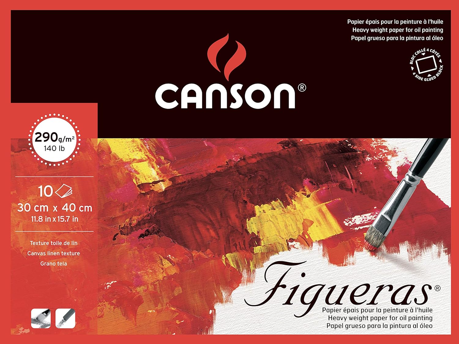 Thumbnail 1 de CANSON Figueras Bloc 10 feuilles – papier blanc pour huile, grain lin 24 x 33 cm, 290 g/m²