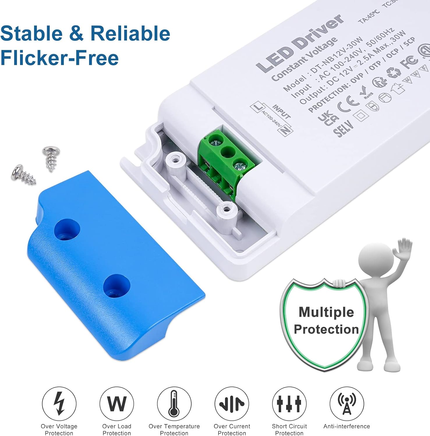 Detalle de VARICART LED Transformer 12V 30W (16.5mm ultra slim) 240V AC to 12V DC LED driver