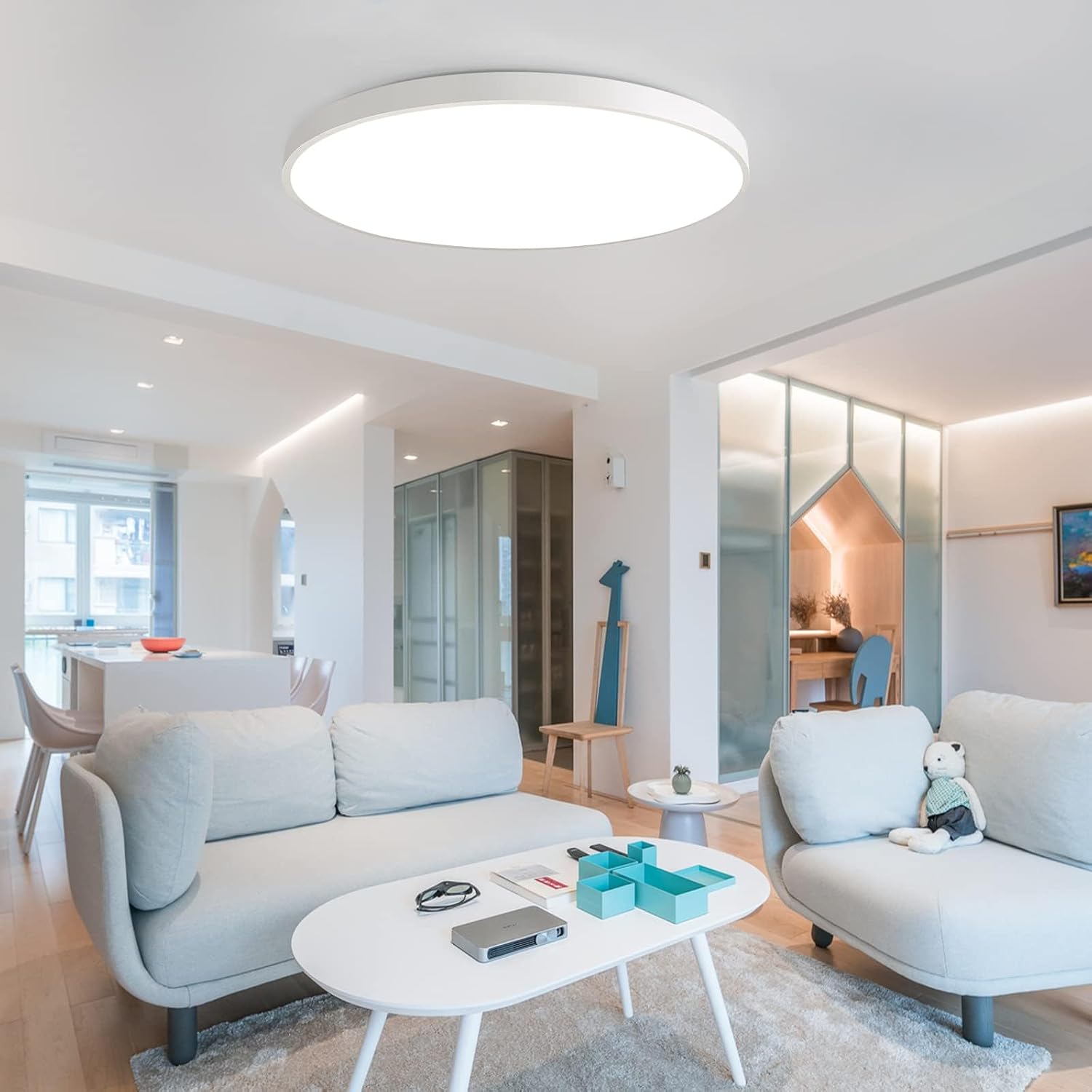 Detalle de JDONG LED-Deckenleuchte dimmbar 72 W rund, 3000K–6000K, mit Fernbedienung (Ø 58 cm, ultraflach)
