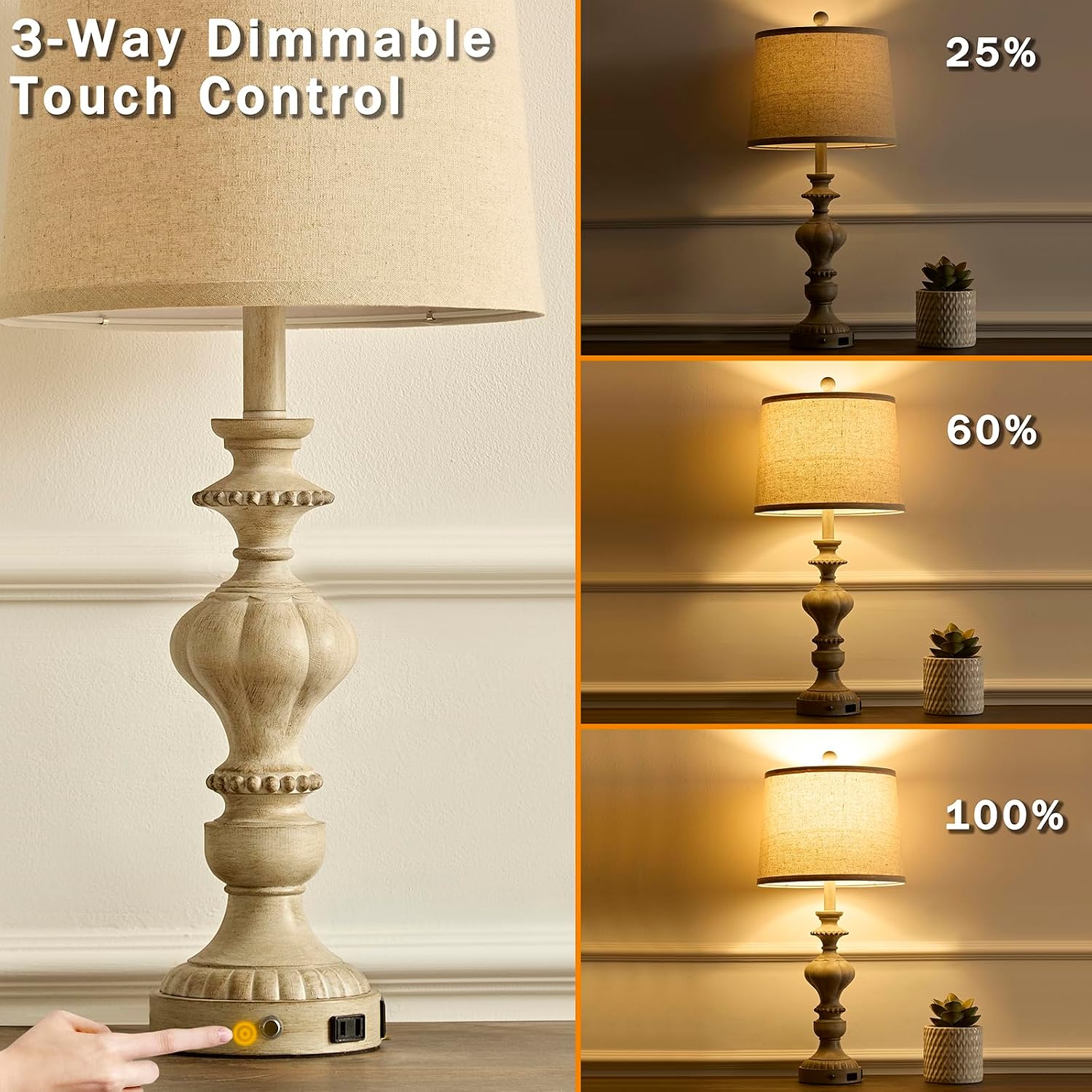 Detalle 2 de SAIWEYA 27.5" Farmhouse Table Lamp with USB & Outlet 🛋
