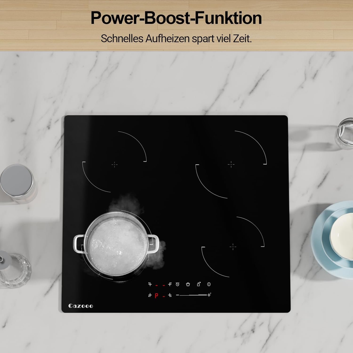 Detalle 2 de Cazooo 60 cm Induktionskochfeld mit 4 Zonen, 7000W – Touch-Steuerung, Boost, Timer & Kindersicherung