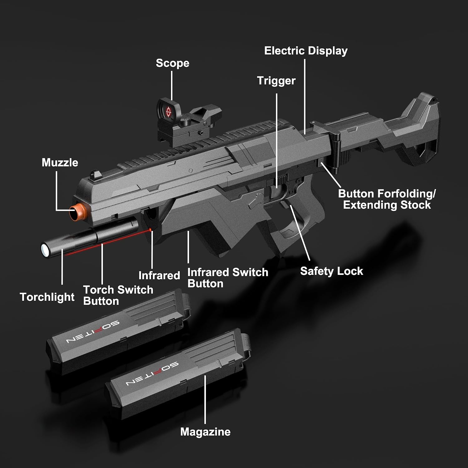 Thumbnail 1 de Sofiten Automatic Sniper Rifle Foam Blaster Toy Set with Tactical Vest, 150 IR Darts, Goggles & Mask