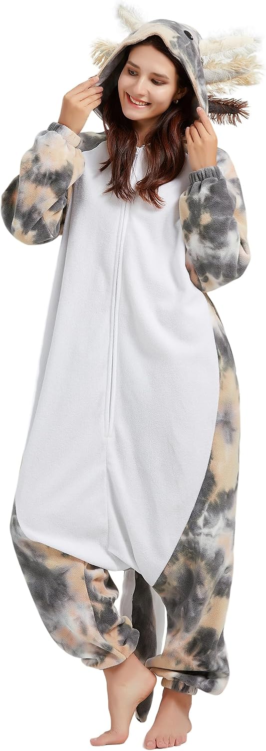 Detalle de DELEY Unisex Axolotl Onesie Costume with Plush Fabric, Hood and Pockets