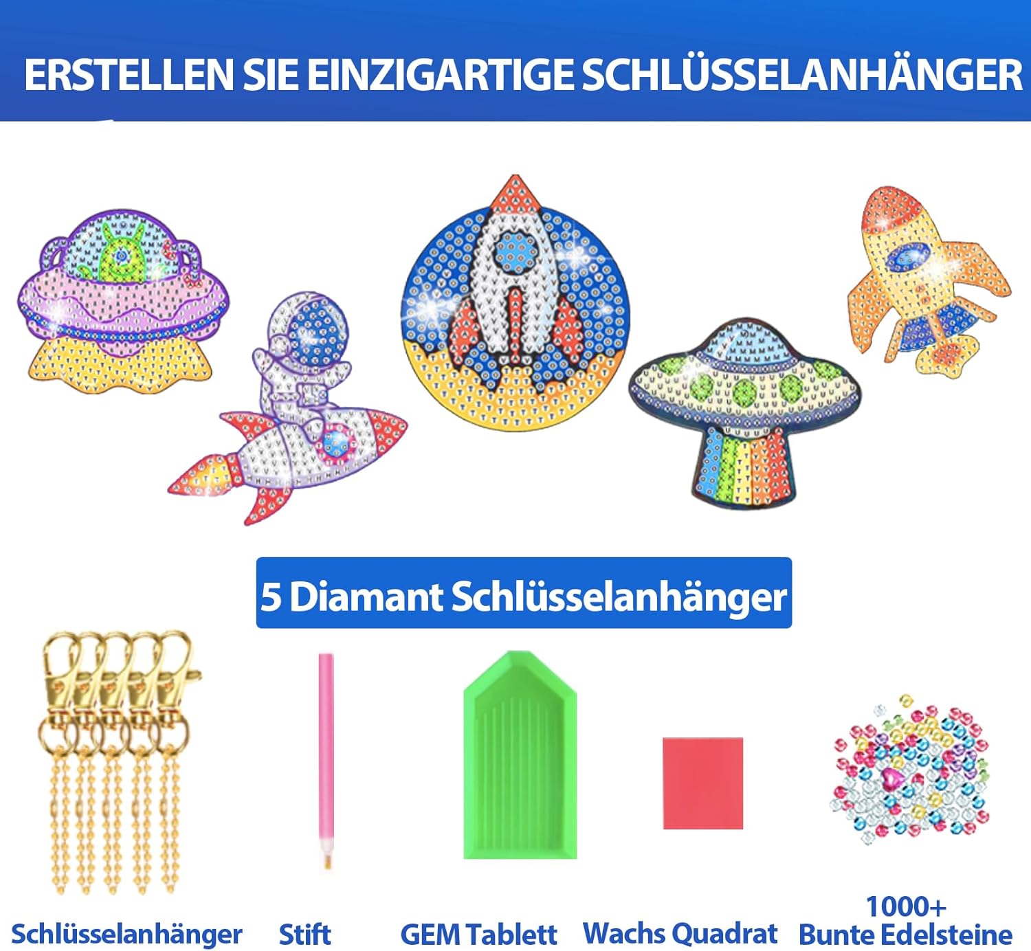 Thumbnail 3 de Bastelset für Mädchen (6–12 Jahre): 5D-Diamantmalerei zum Basteln von 5 Schlüsselanhängern