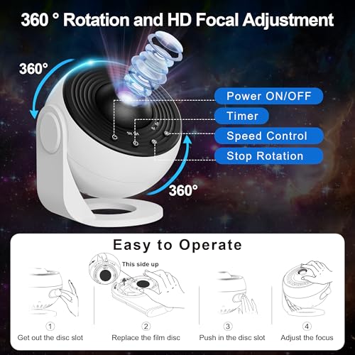 Detalle de Macchiatto Pro Projecteur Ciel Étoilé Galaxy 13 Disques – Rotation 360° et Minuterie, Veilleuse pour Chambre