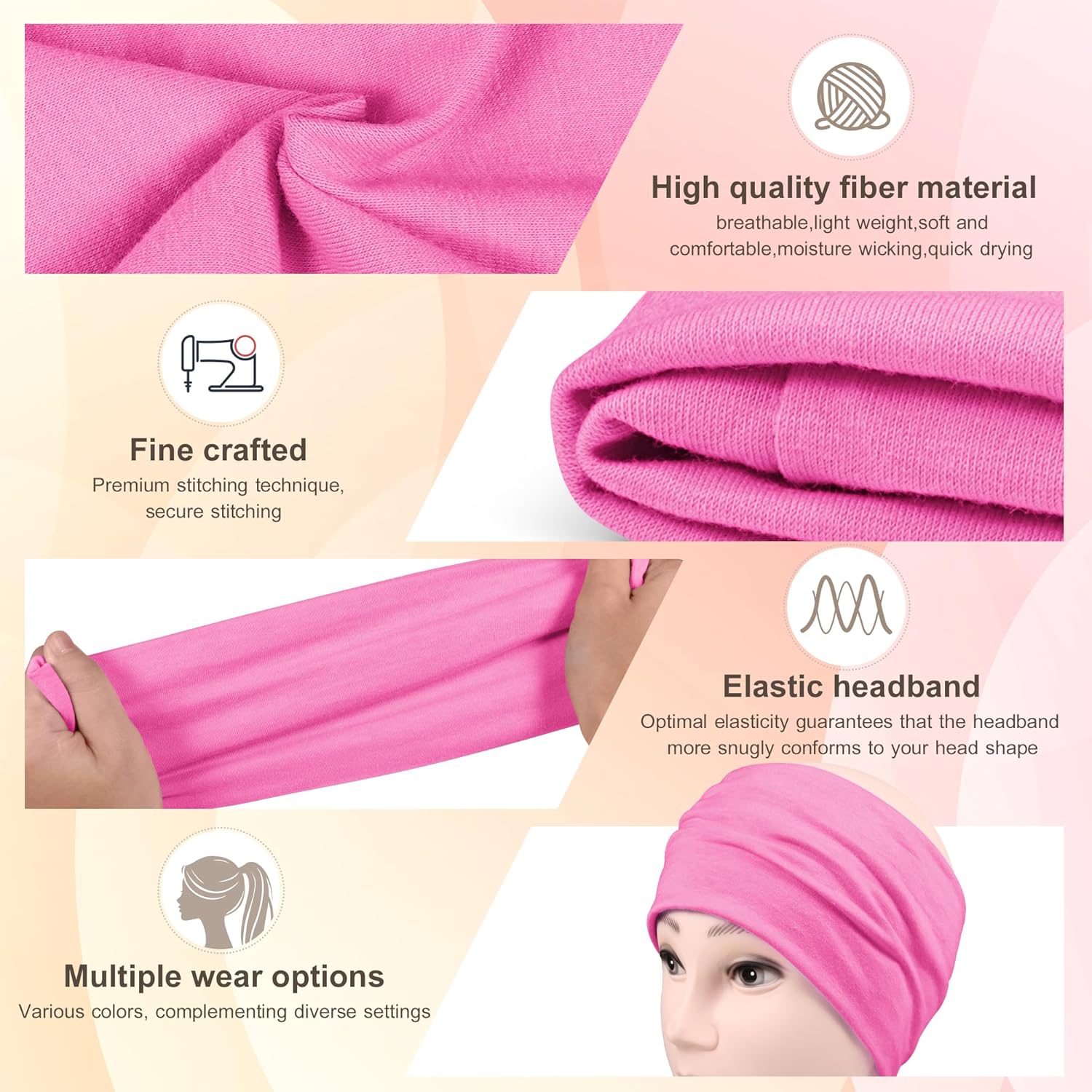Detalle 2 de DiyJibb Damen Stirnbänder im 7er-Set – breite Haarbänder für Workout, Stoff, Baumwolle/Polyester/Spandex