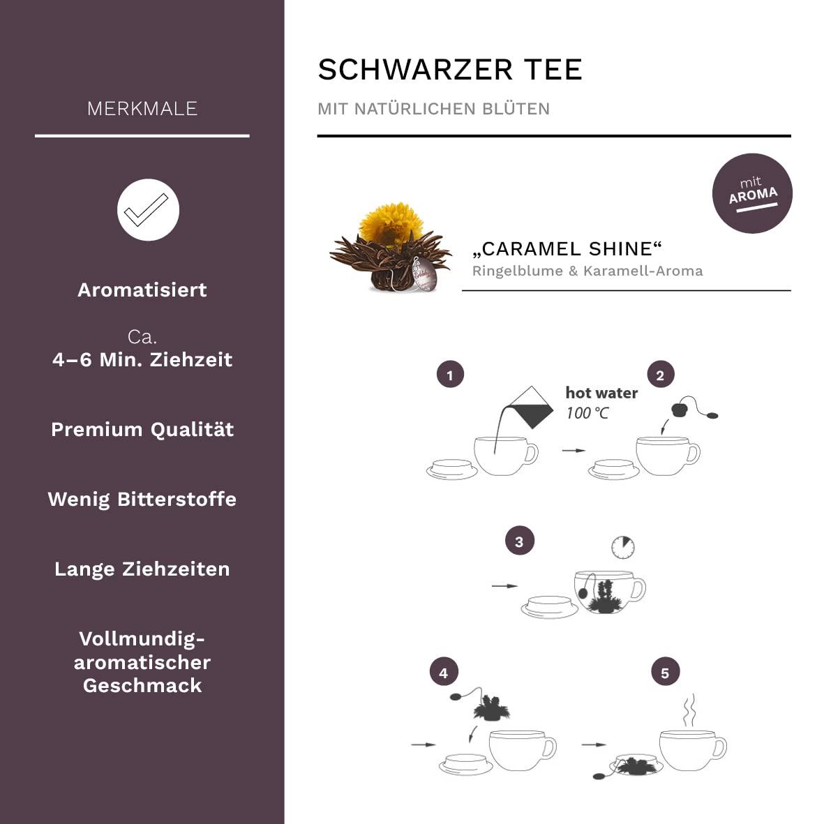 Detalle 2 de Creano Teeblumen Geschenkset 8-teilig mit Teekanne und Teeblumen