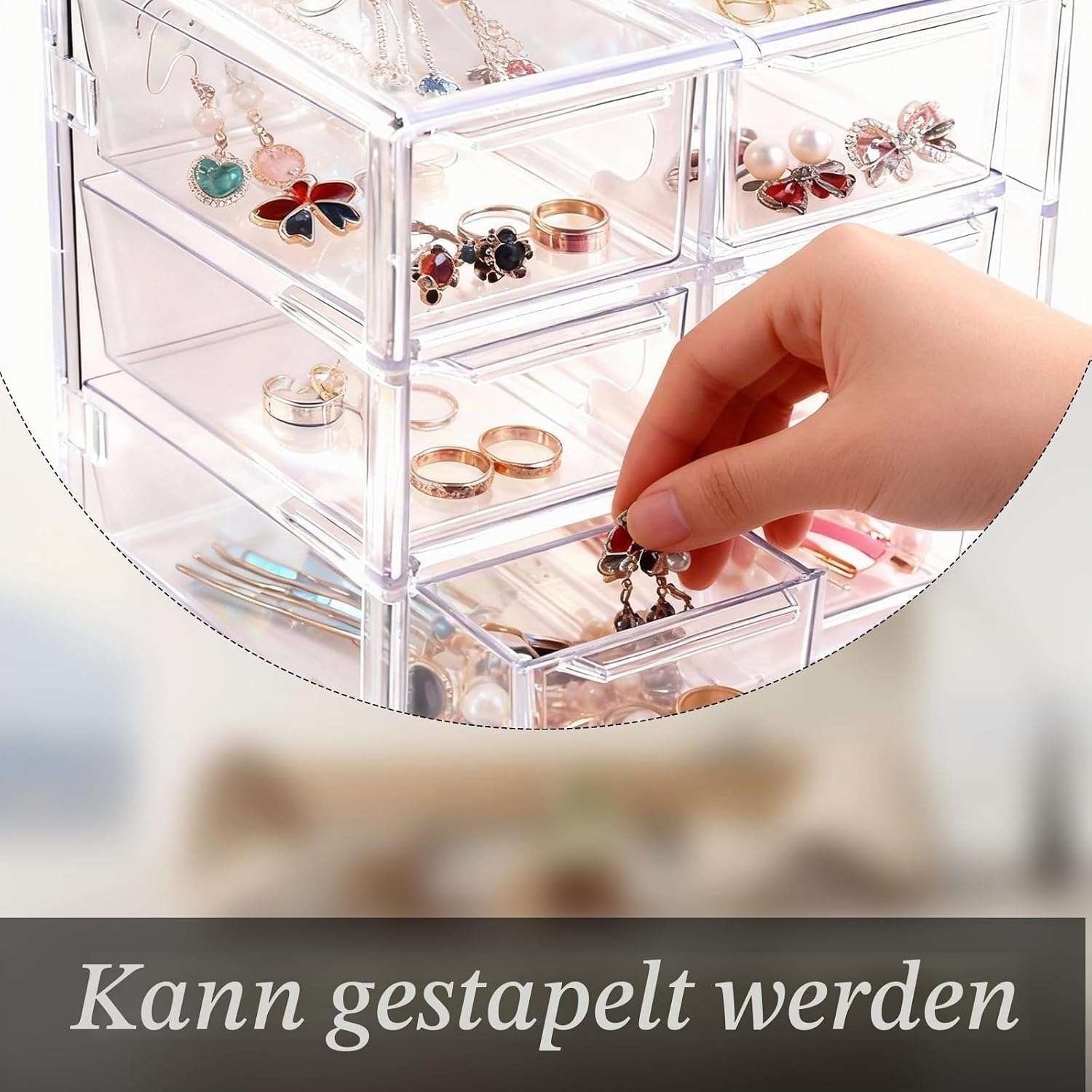 Detalle de LINLINOI 6CT bureau-organizer met 6 lades, transparante lades en stapelbaar