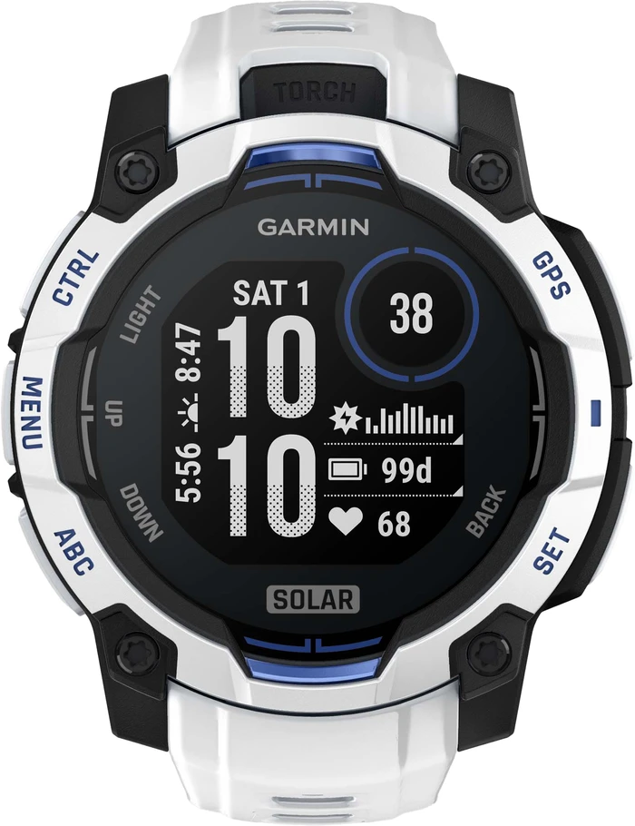 Detalle de Garmin Instinct 3 Solar Weiß 45 mm – robuste Outdoor-Smartwatch mit Solaraufladung