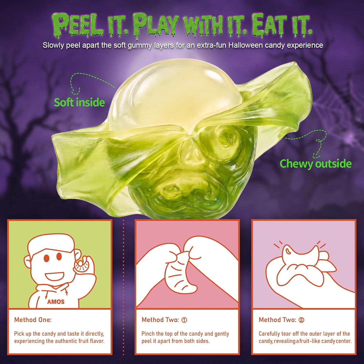 Detalle de AMOS Peelable Gummy Candy, 13.76 oz