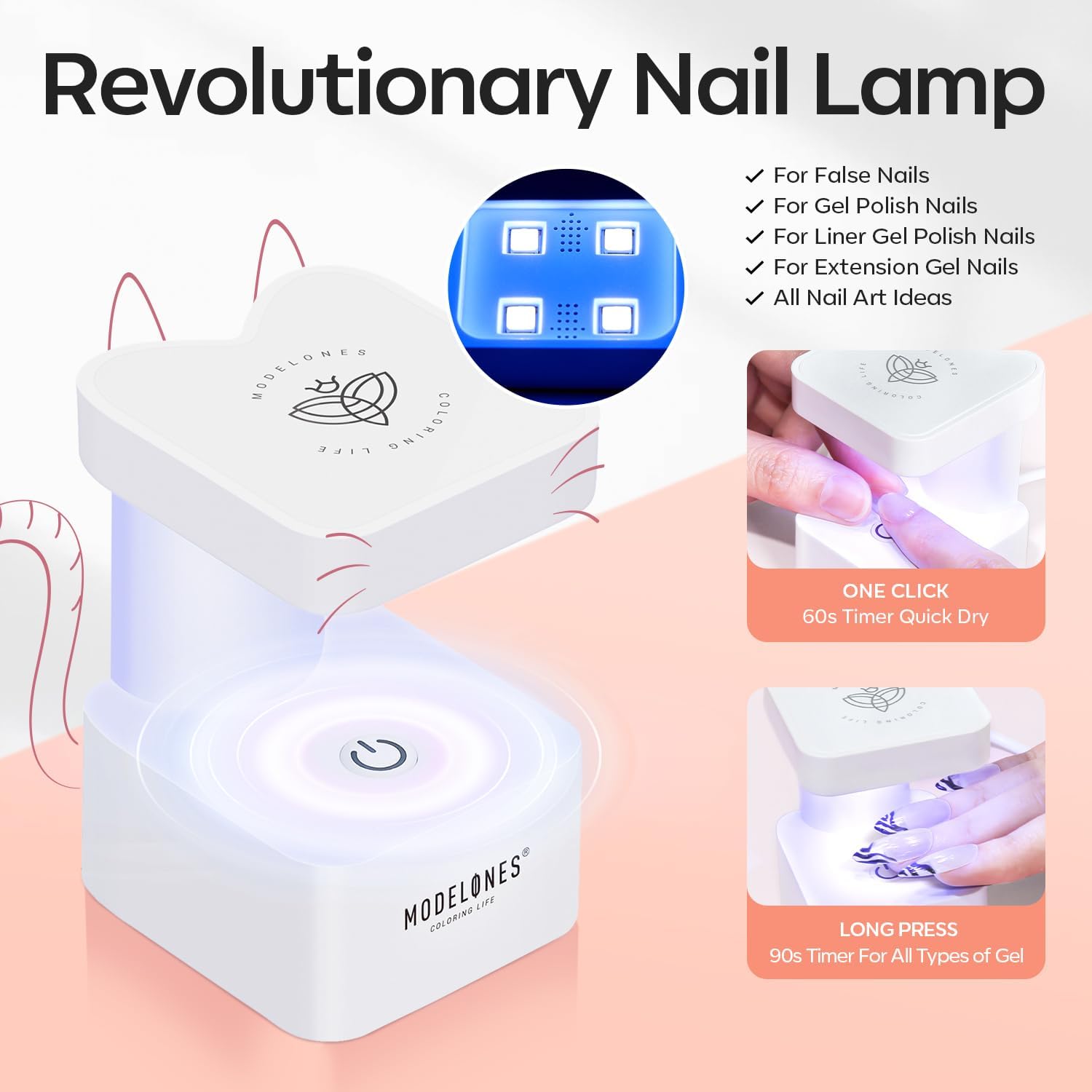 Thumbnail 3 de Modelones X Nail Gel Kit Medium Square: 9-in-1 Glue Gel, 216 Tips, Mini UV Lamp