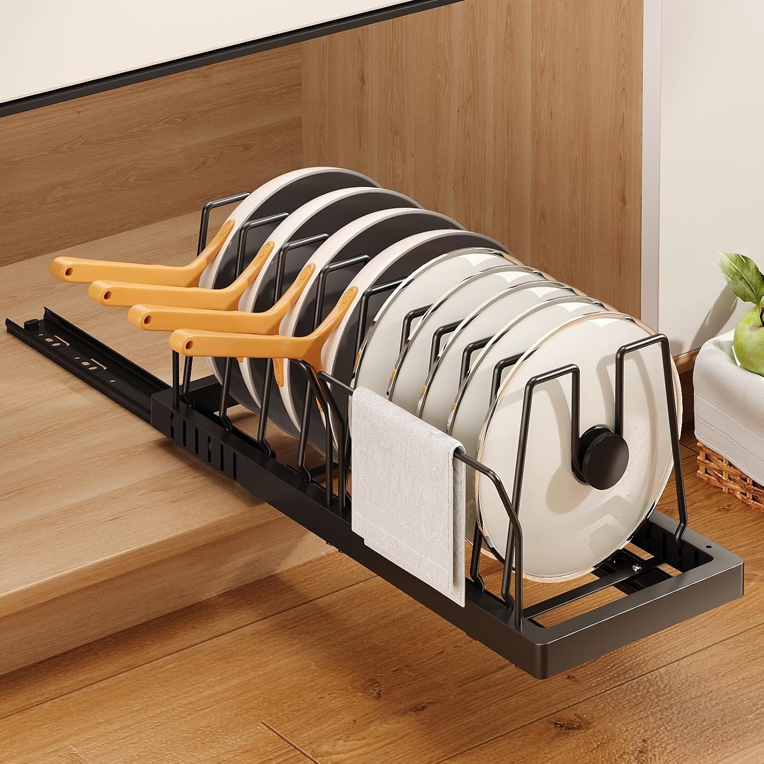 Thumbnail 6 de Mustorn 2-Pack Expandable Pots and Pans Organizer with 9 Adjustable Dividers (Under-Cabinet Lid Holders) – White