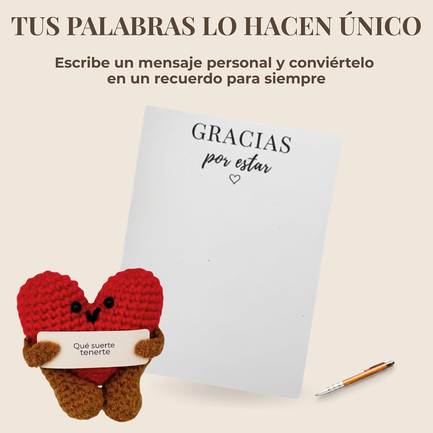Detalle de Kiwilima KL Regalo Original: Corazón de crochet con tarjeta personalizable