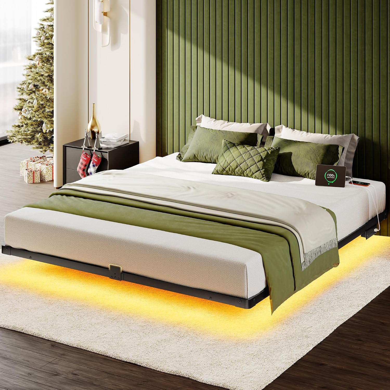 Detalle de MORICAD PX-XFC01K King Floating Bed Frame with LED Lights and Charging Station