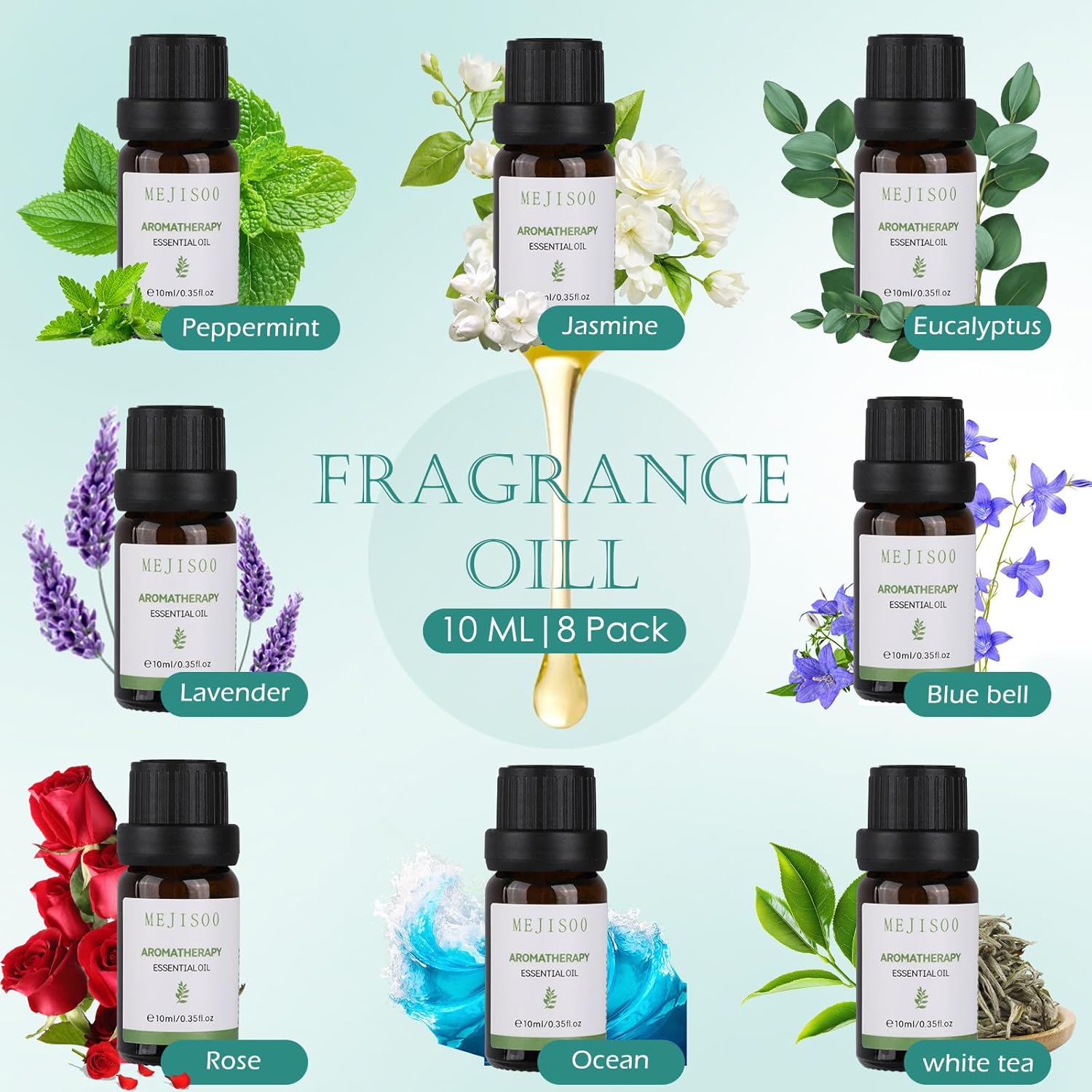 Thumbnail 2 de GeeRic Diffuseur d’huiles essentielles 500 ml avec 8 huiles (10 ml) et humidificateur à ultrasons