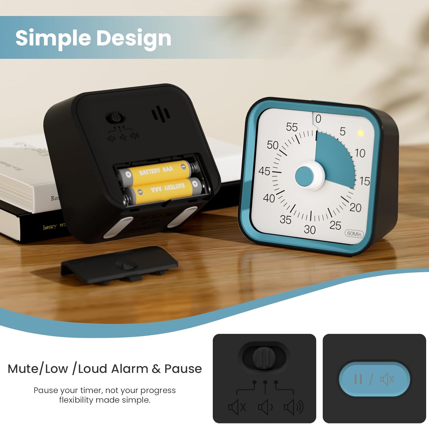 Detalle de InfPokid Timer visivo con funzione di pausa: timer contagioso per bambini e adulti, 60 minuti silenzioso