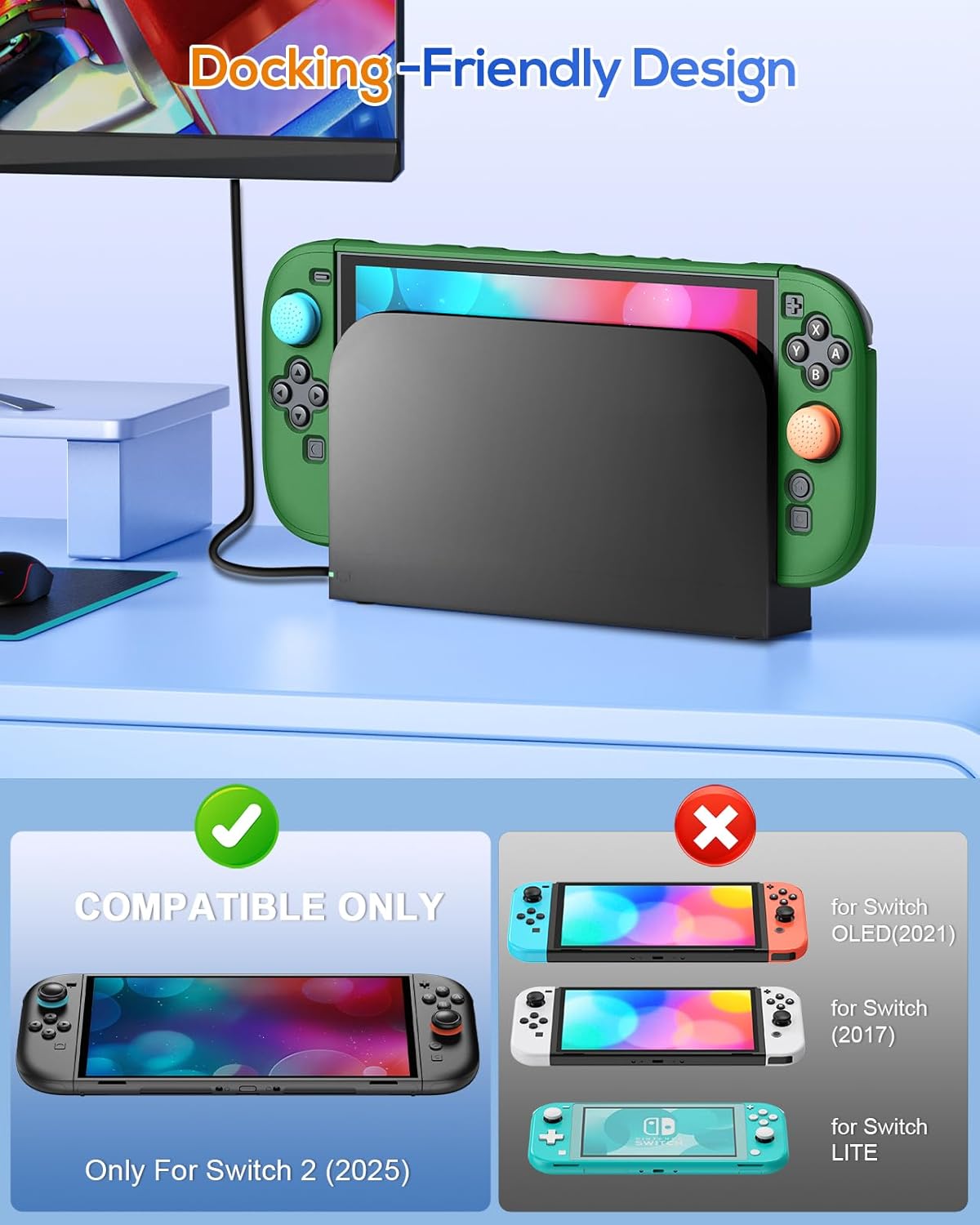 Detalle de FYOUNG Protective Case for Nintendo Switch 2 2025 – Slim Hard Shell with Screen Protectors and Grip Caps