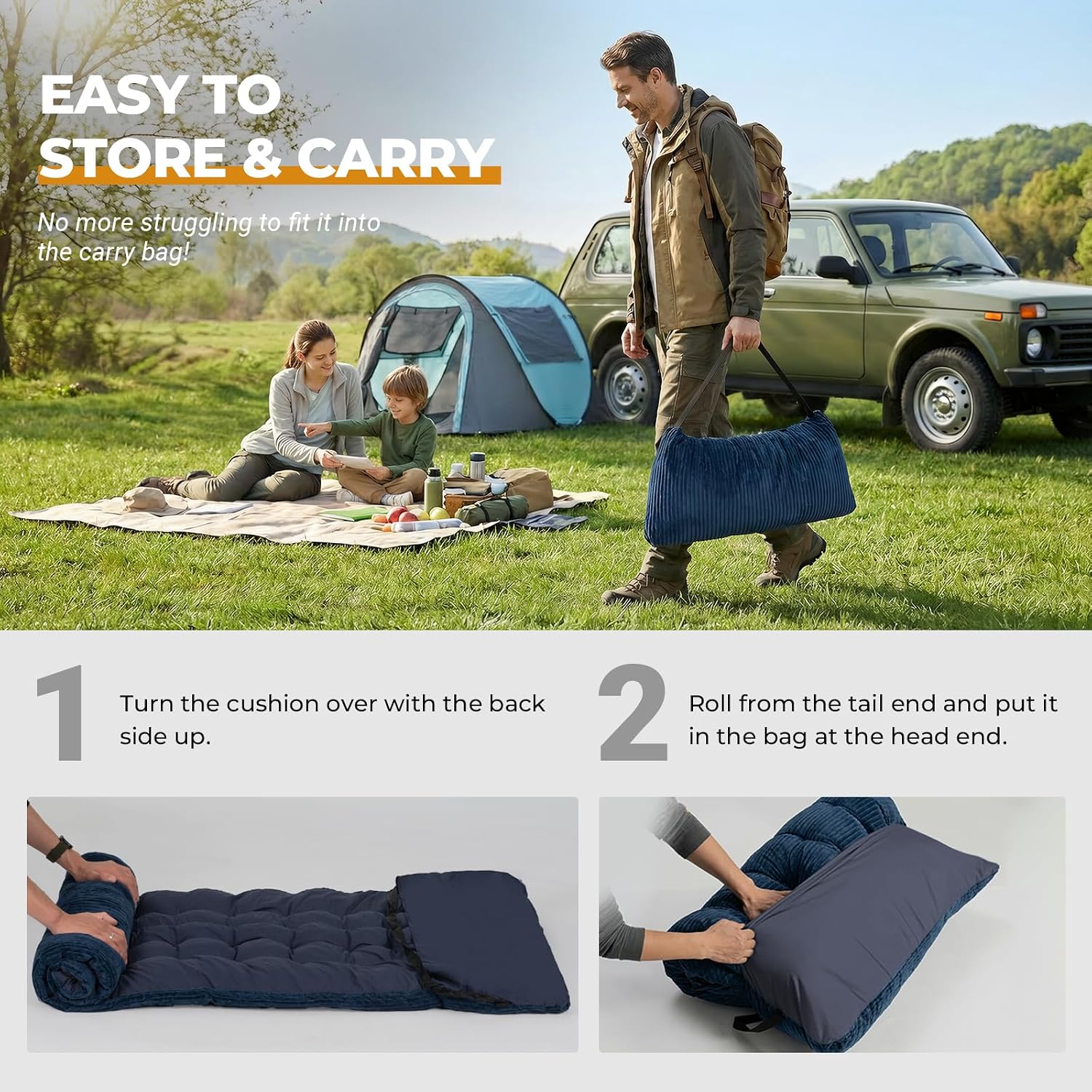 Detalle de OVERMONT Oversized Folding Camping Bed (Adults) – 75 × 28" extra wide, 2400D Oxford, 550lbs capacity