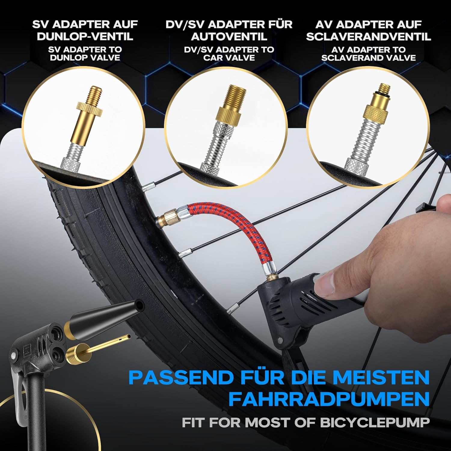 Detalle de WATSABRO Fahrradventil Adapter Set – Universelle Adapterlösung für AV, SV und DV mit praktischer Aufbewahrungsbox