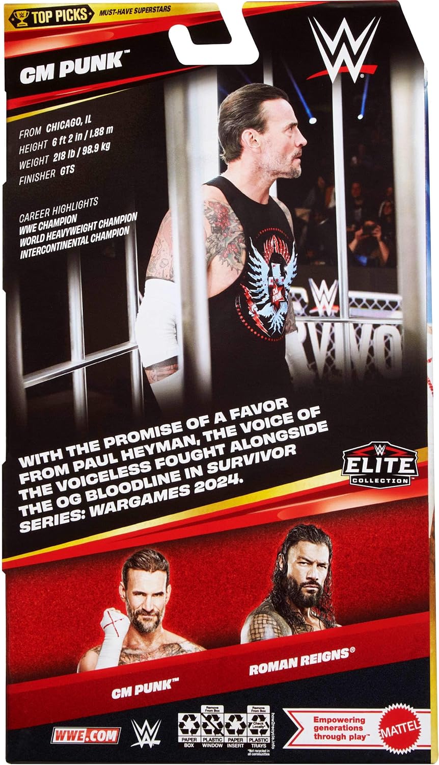 Detalle 2 de Mattel WWE Elite Collection Top Picks CM Punk Action Figure & Accessories Set (6-inch), JHV13