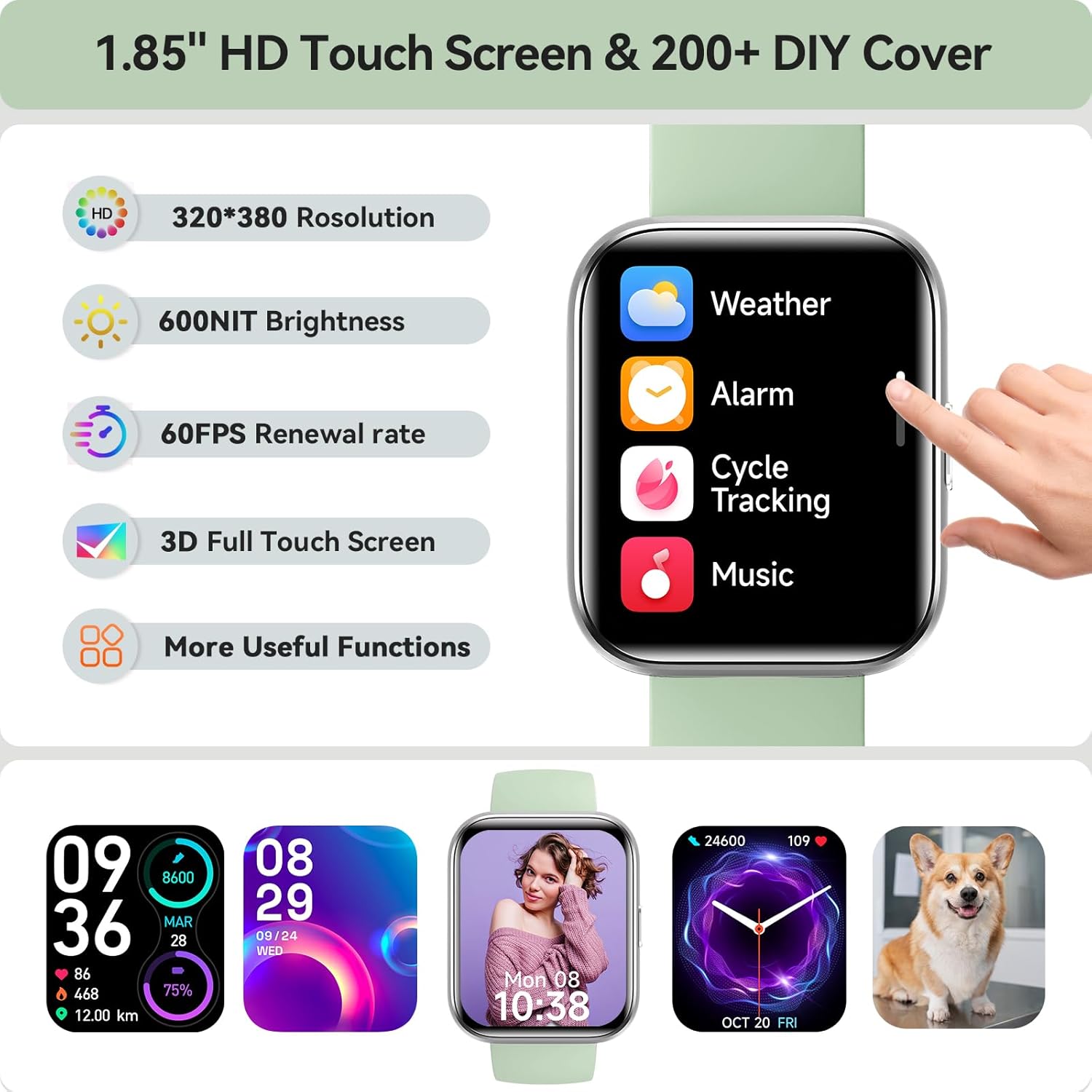 Detalle de aeac Smart Watch for Men & Women (1.8" HD Touch Screen) with Voice Calls, Alexa, Heart Rate, SpO2 & IP68