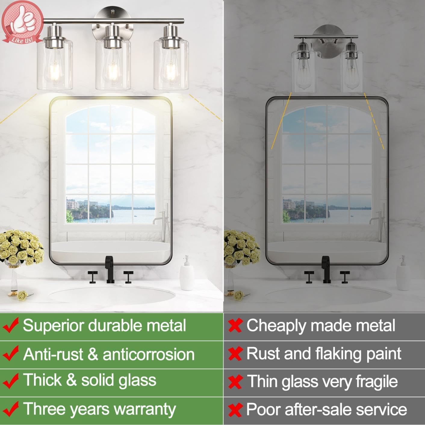 Detalle de Zarbitta Gf-sxbv-41 3-Light Vanity Light, Brushed Nickel, Clear Glass