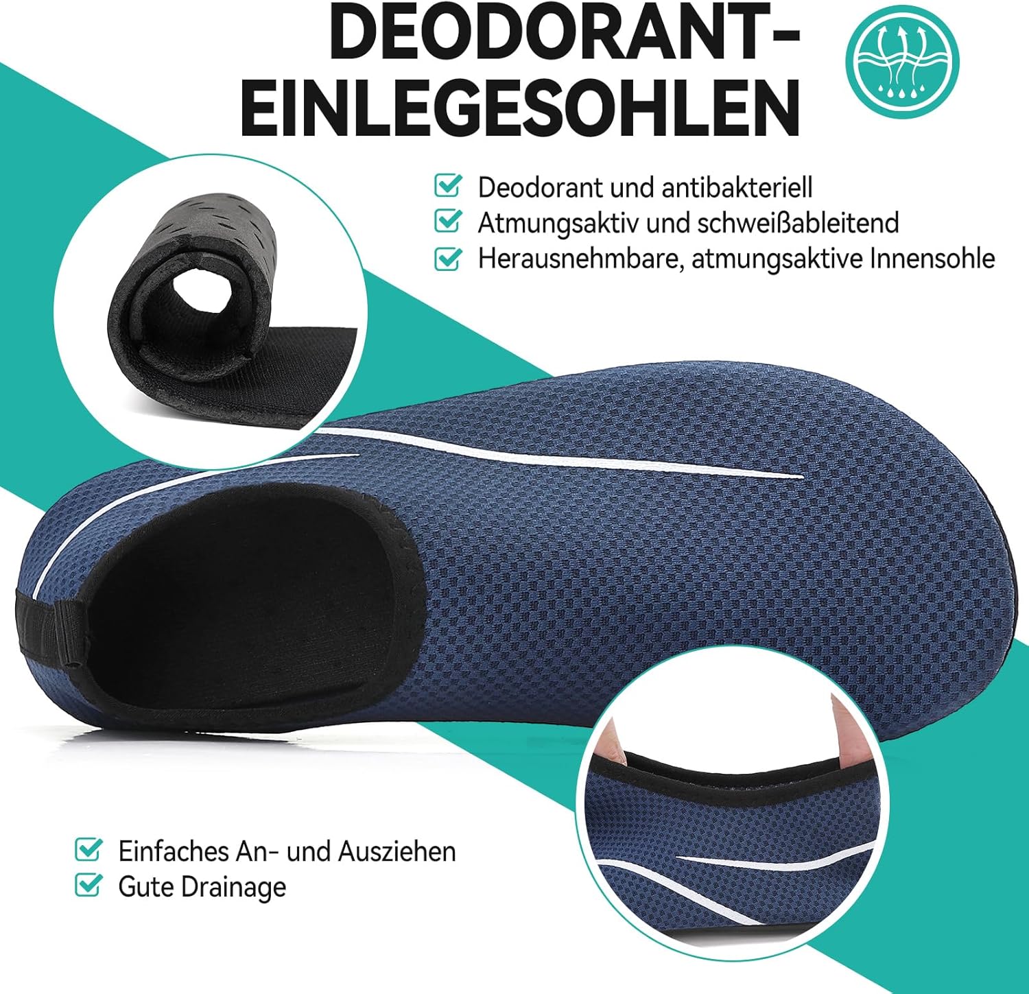 Detalle 2 de VOLHAL Badeschuhe Damen & Herren – Leichte, rutschfeste Aquaschuhe für Strand, Pool und Yoga