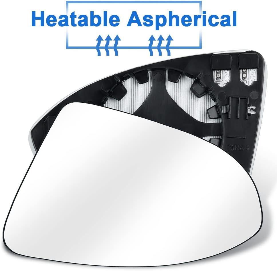 Detalle 2 de URAQT Spiegelglas links für Golf 7 – konvex, klar, beheizt (passend mit Trägerplatte, OEM-Referenzen V-W 4060G01 / 5G0 857 521)