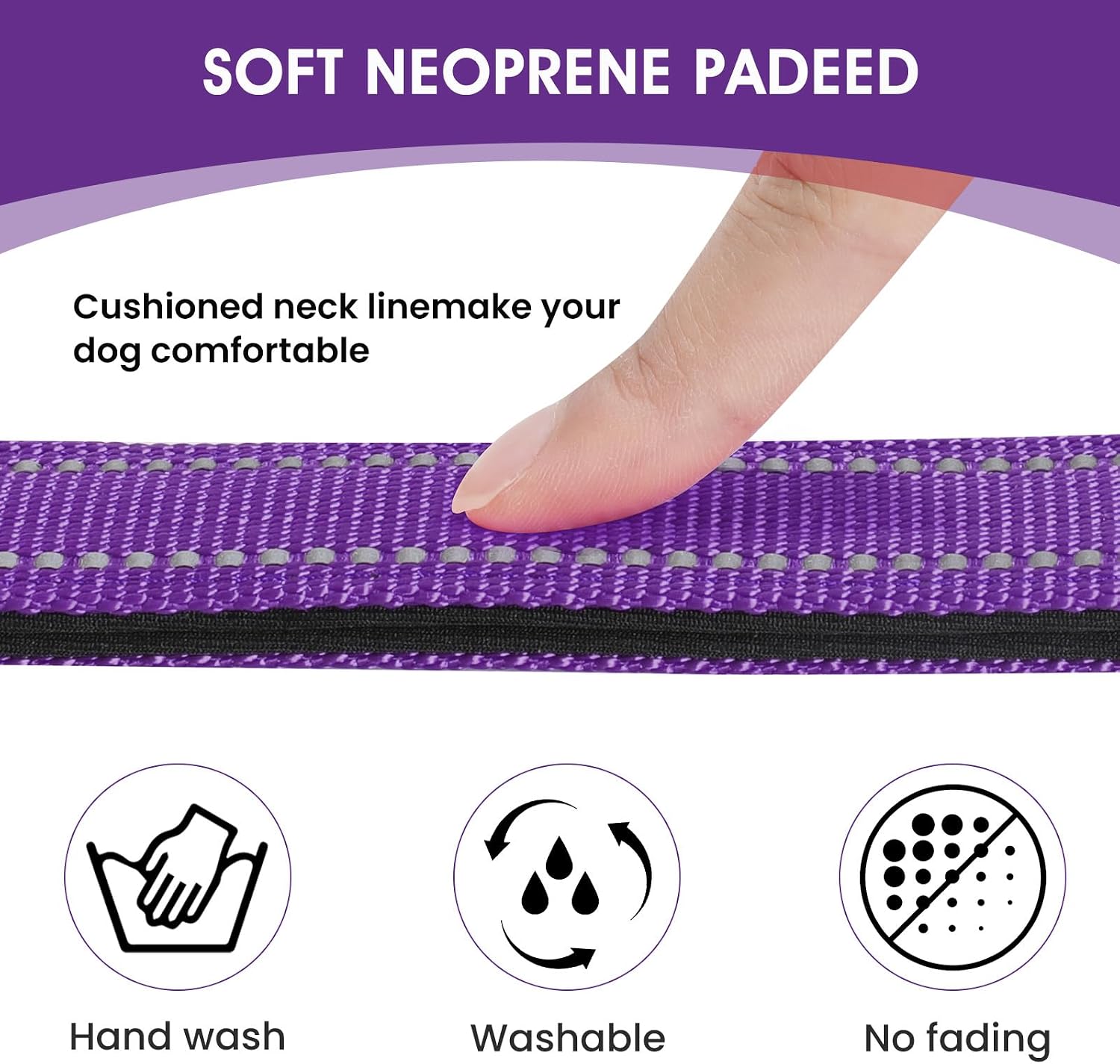 Detalle de penseepet Purple Reflective Dog Collar, Large Adjustable Nylon with Neoprene Padding