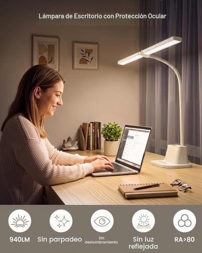 Detalle de Ylatoial flexo LED de doble cabezal, 25 modos y brazo giratorio 360°, 47 cm
