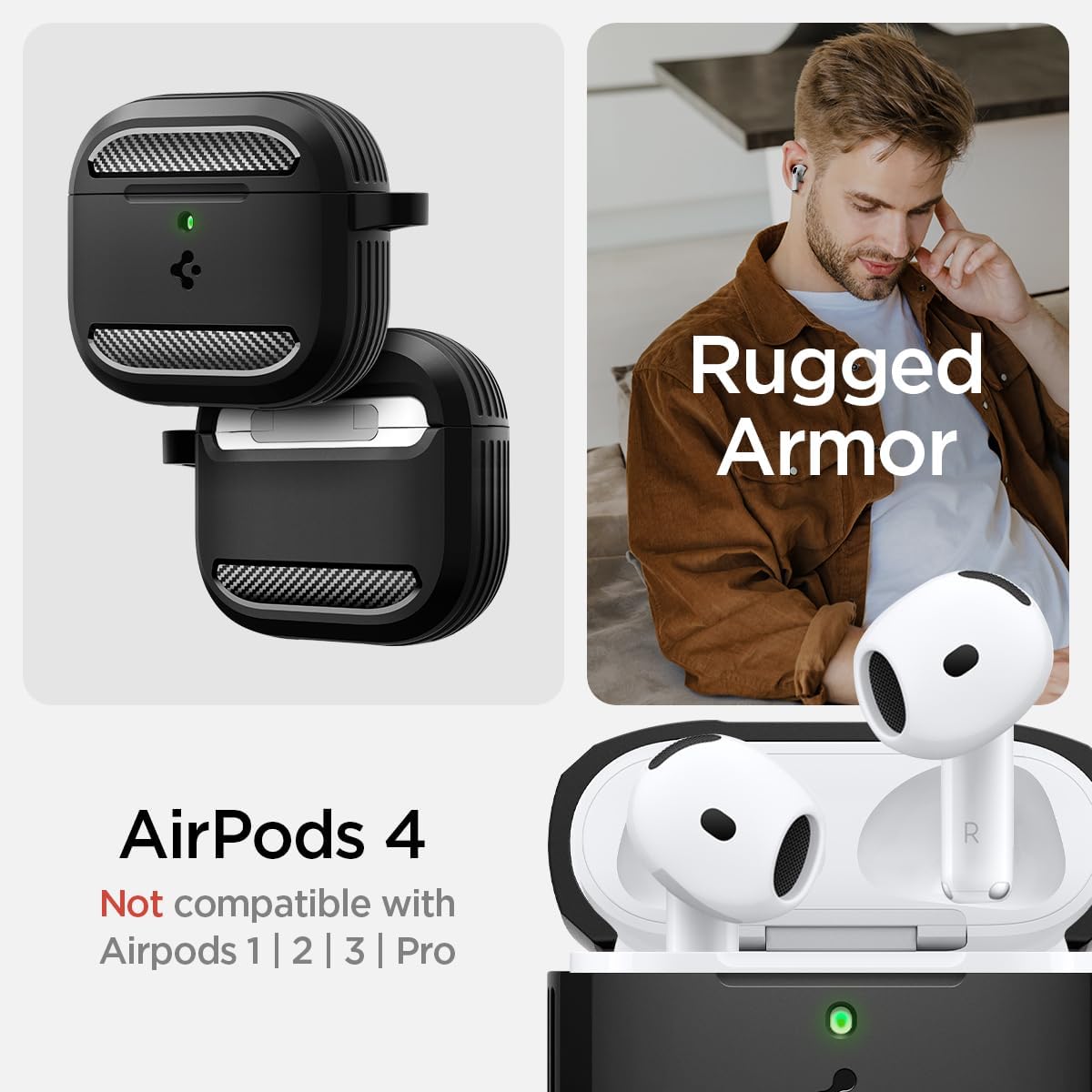 Detalle 2 de Spigen Rugged Armor coque pour AirPods 4 (2024) – noir mat