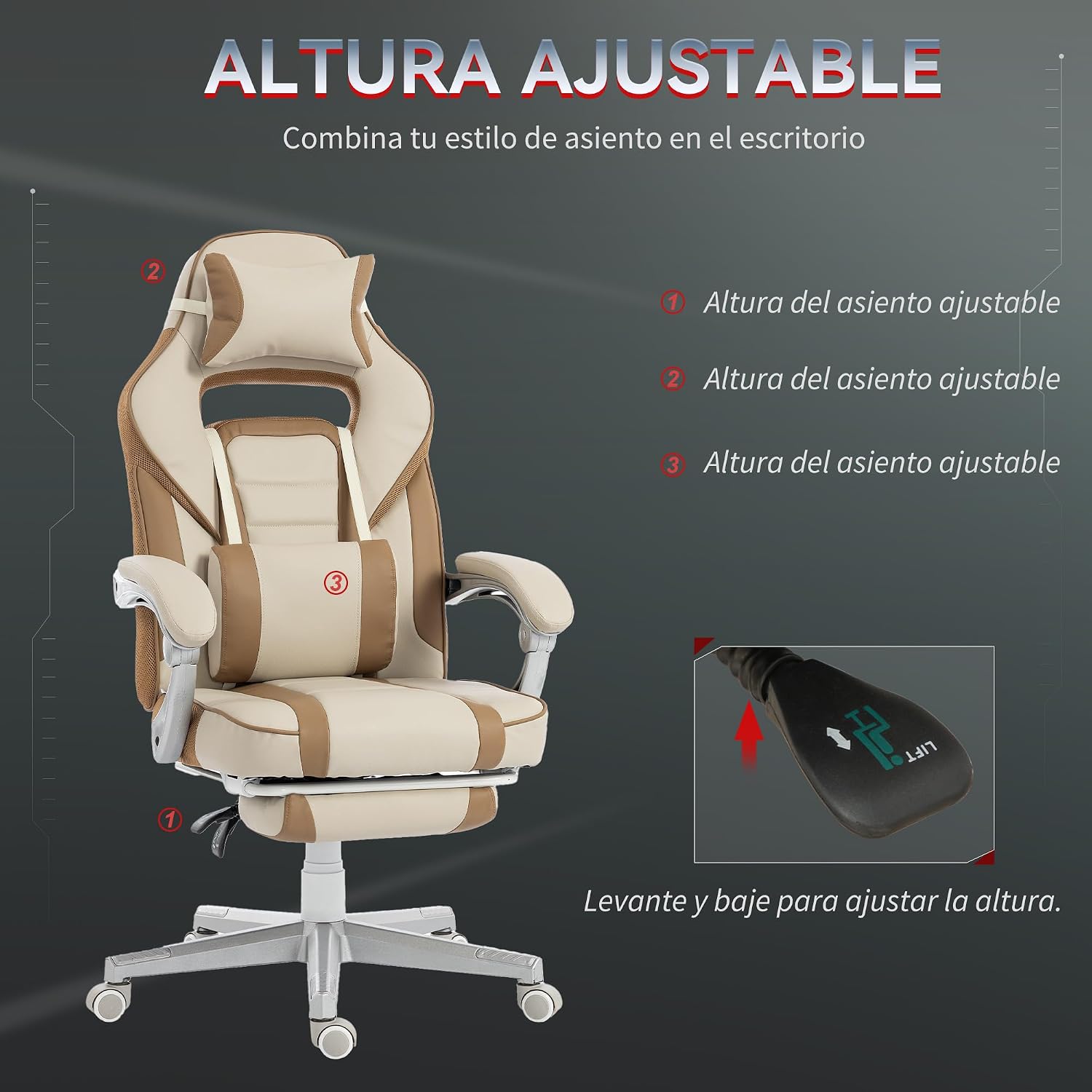 Detalle 2 de HOMCOM Silla Gaming reclinable 150°