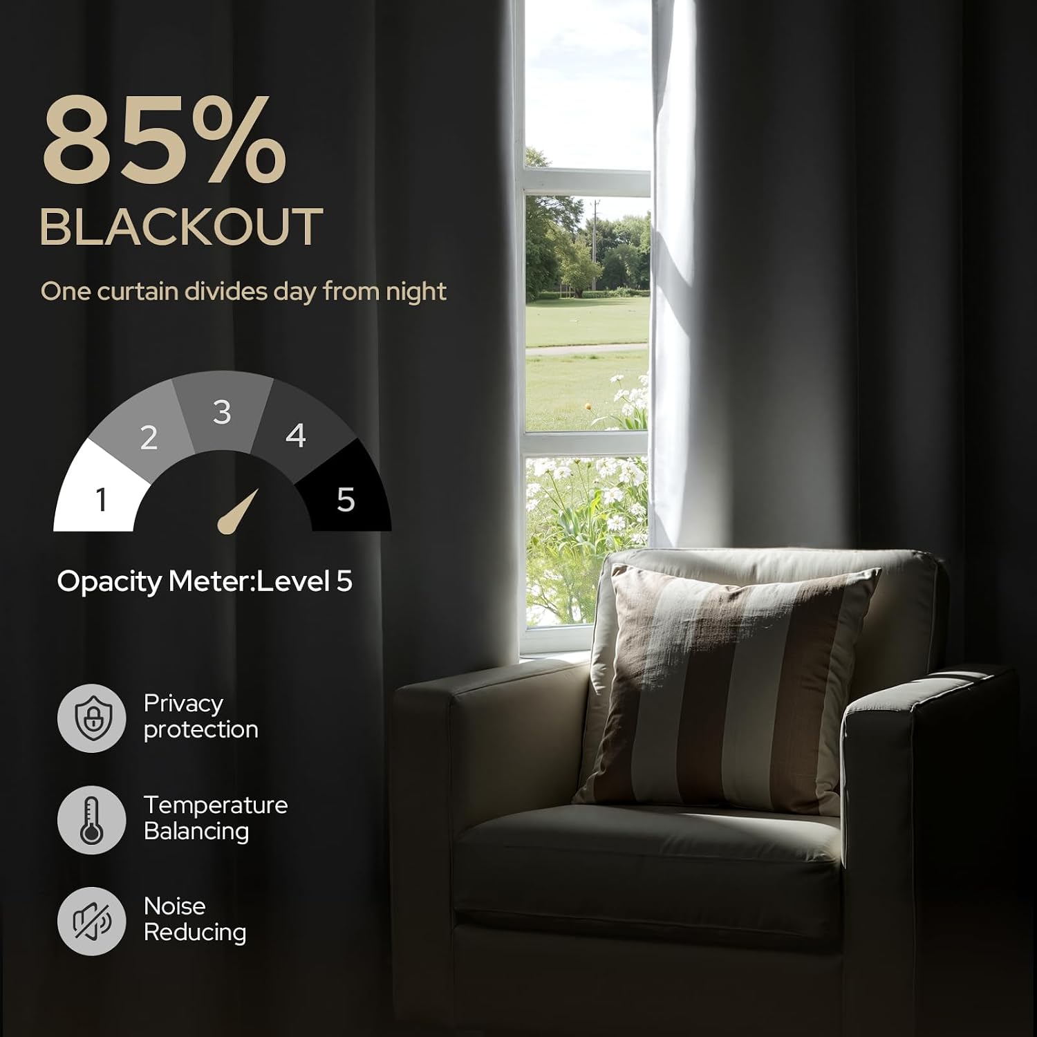 Detalle de HOMEIDEAS Blackout Curtains, 52 x 84 Inches